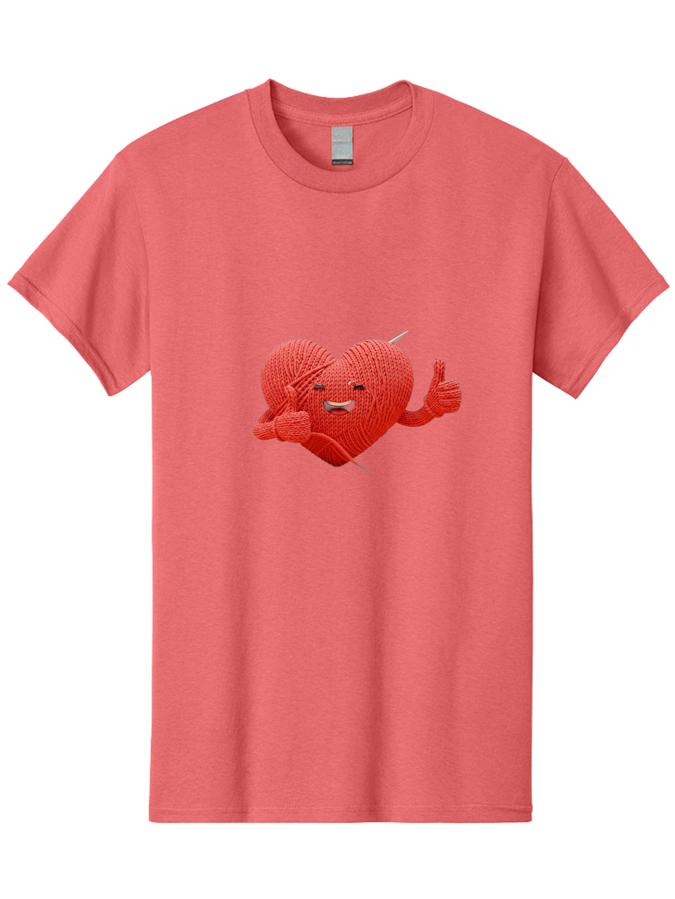 Yarn-Heart Men'S Graphic Tee, 100% Cotton, Comfortable Casual Summer Wear, Machine Washable, Knitted Heart, Cartoon Character, Knitting Yarn, Knitting Needles, Smiling Face, Thumbs Up, Happy Emotion, Creative Design, Quirky Illustration, Bae329 14