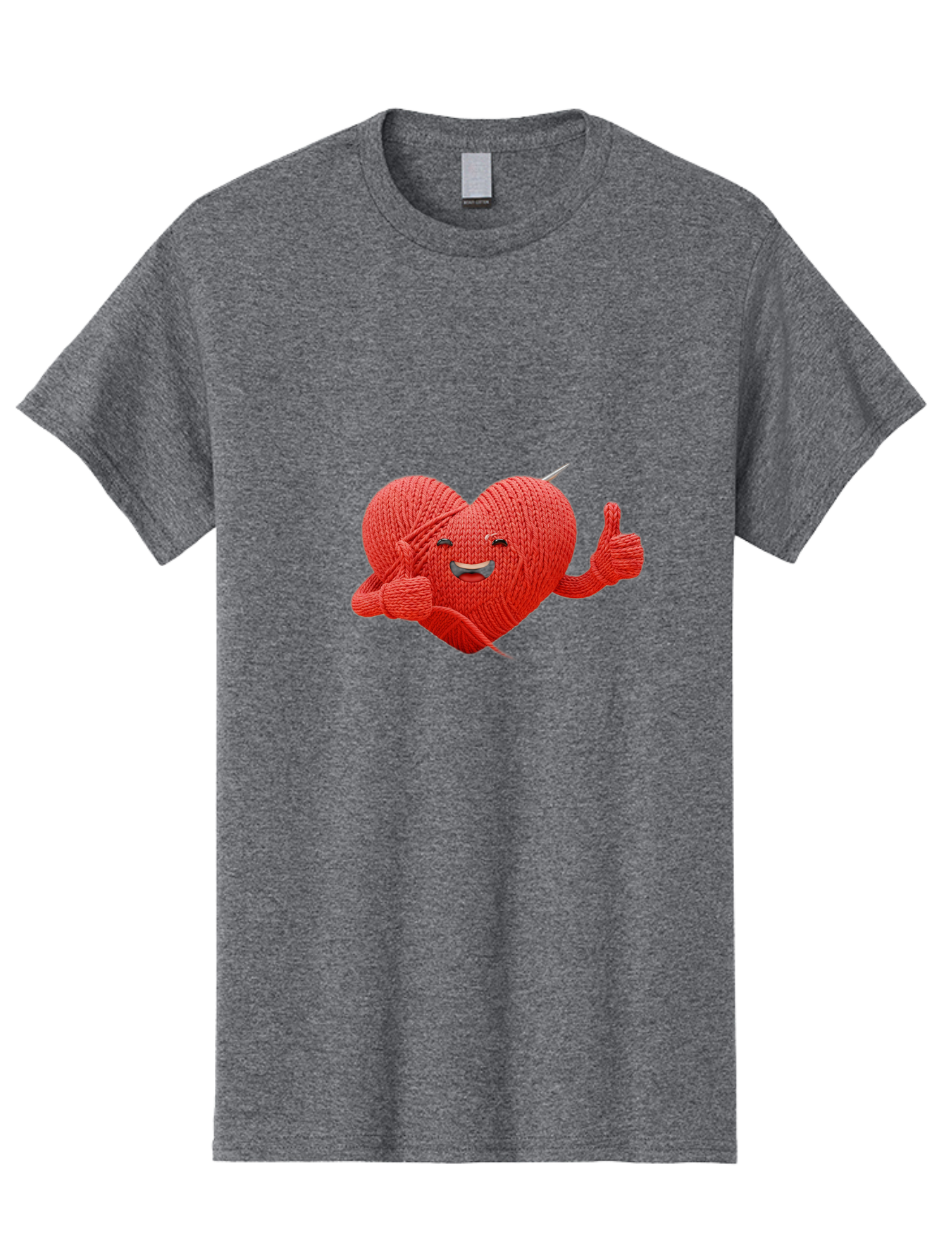 Yarn-Heart Men'S Graphic Tee, 100% Cotton, Comfortable Casual Summer Wear, Machine Washable, Knitted Heart, Cartoon Character, Knitting Yarn, Knitting Needles, Smiling Face, Thumbs Up, Happy Emotion, Creative Design, Quirky Illustration, Bae329 9