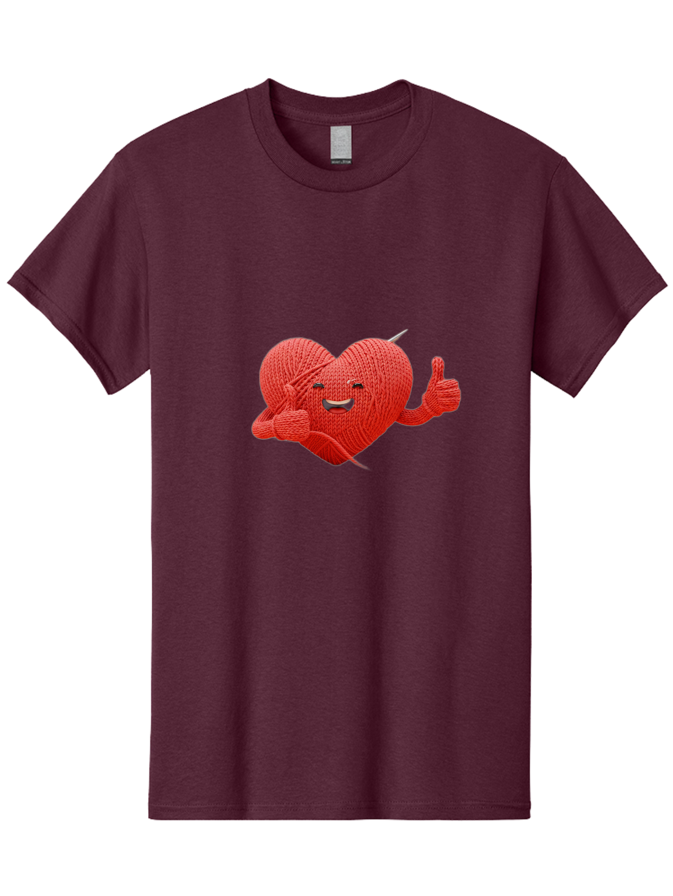 Yarn-Heart Men'S Graphic Tee, 100% Cotton, Comfortable Casual Summer Wear, Machine Washable, Knitted Heart, Cartoon Character, Knitting Yarn, Knitting Needles, Smiling Face, Thumbs Up, Happy Emotion, Creative Design, Quirky Illustration, Bae329 10