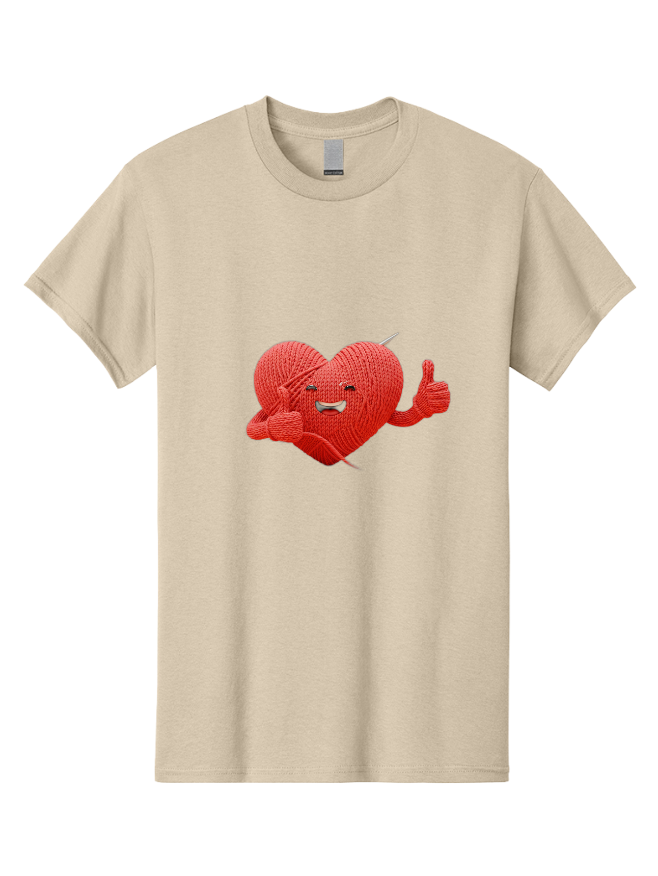 Yarn-Heart Men'S Graphic Tee, 100% Cotton, Comfortable Casual Summer Wear, Machine Washable, Knitted Heart, Cartoon Character, Knitting Yarn, Knitting Needles, Smiling Face, Thumbs Up, Happy Emotion, Creative Design, Quirky Illustration, Bae329 8