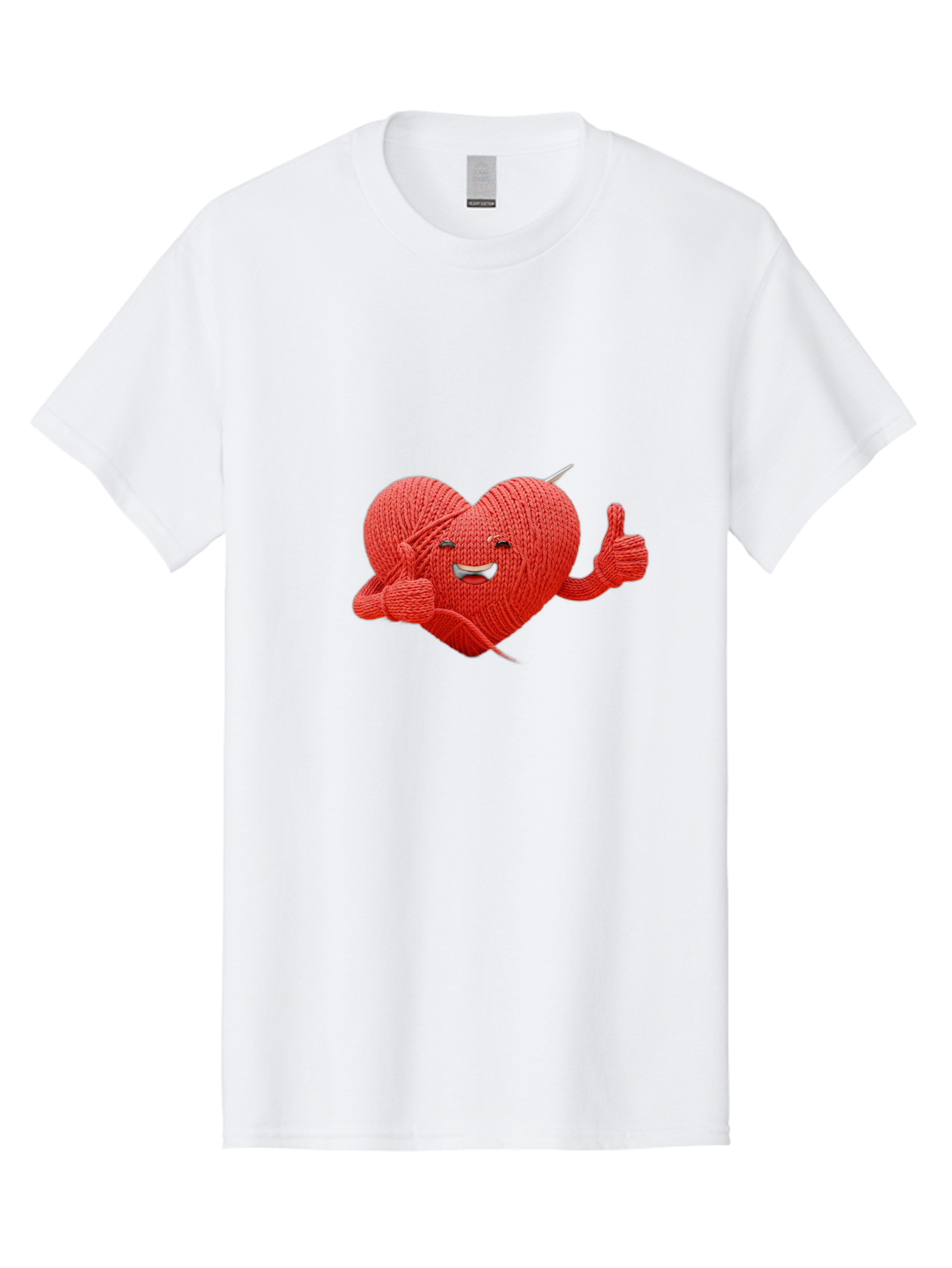Yarn-Heart Men'S Graphic Tee, 100% Cotton, Comfortable Casual Summer Wear, Machine Washable, Knitted Heart, Cartoon Character, Knitting Yarn, Knitting Needles, Smiling Face, Thumbs Up, Happy Emotion, Creative Design, Quirky Illustration, Bae329 6
