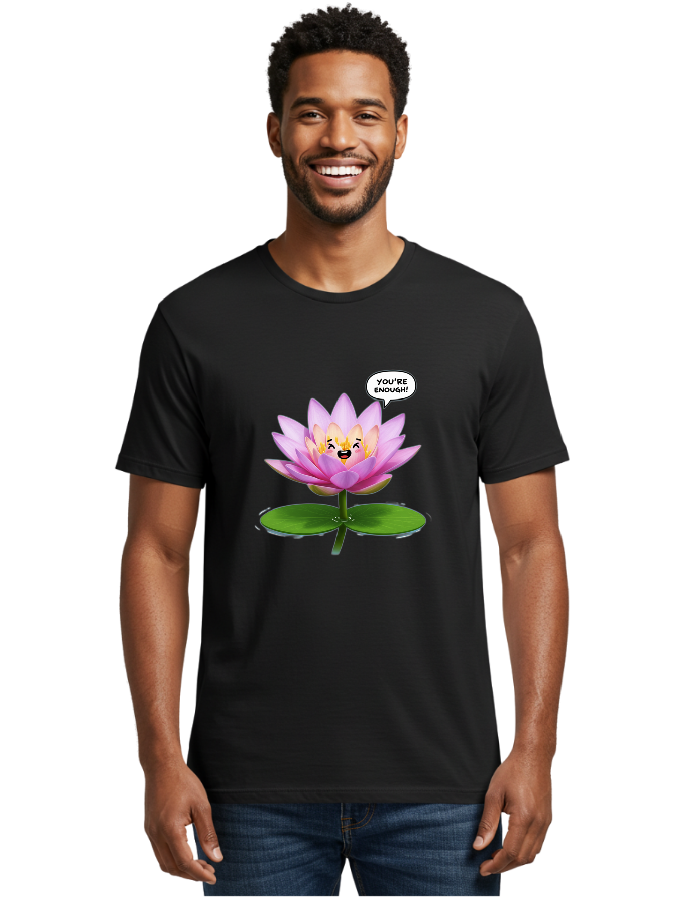 You-Re-Enough-Flower Men'S Graphic Tee, 100% Cotton, Comfortable Casual Summer Wear, Machine Washable, Lotus Flower, Inspirational Quote, Positive Affirmation, Self-Love, Motivational Message, You'Re Enough, Emotional Support, Mental Wellness Bae330 21