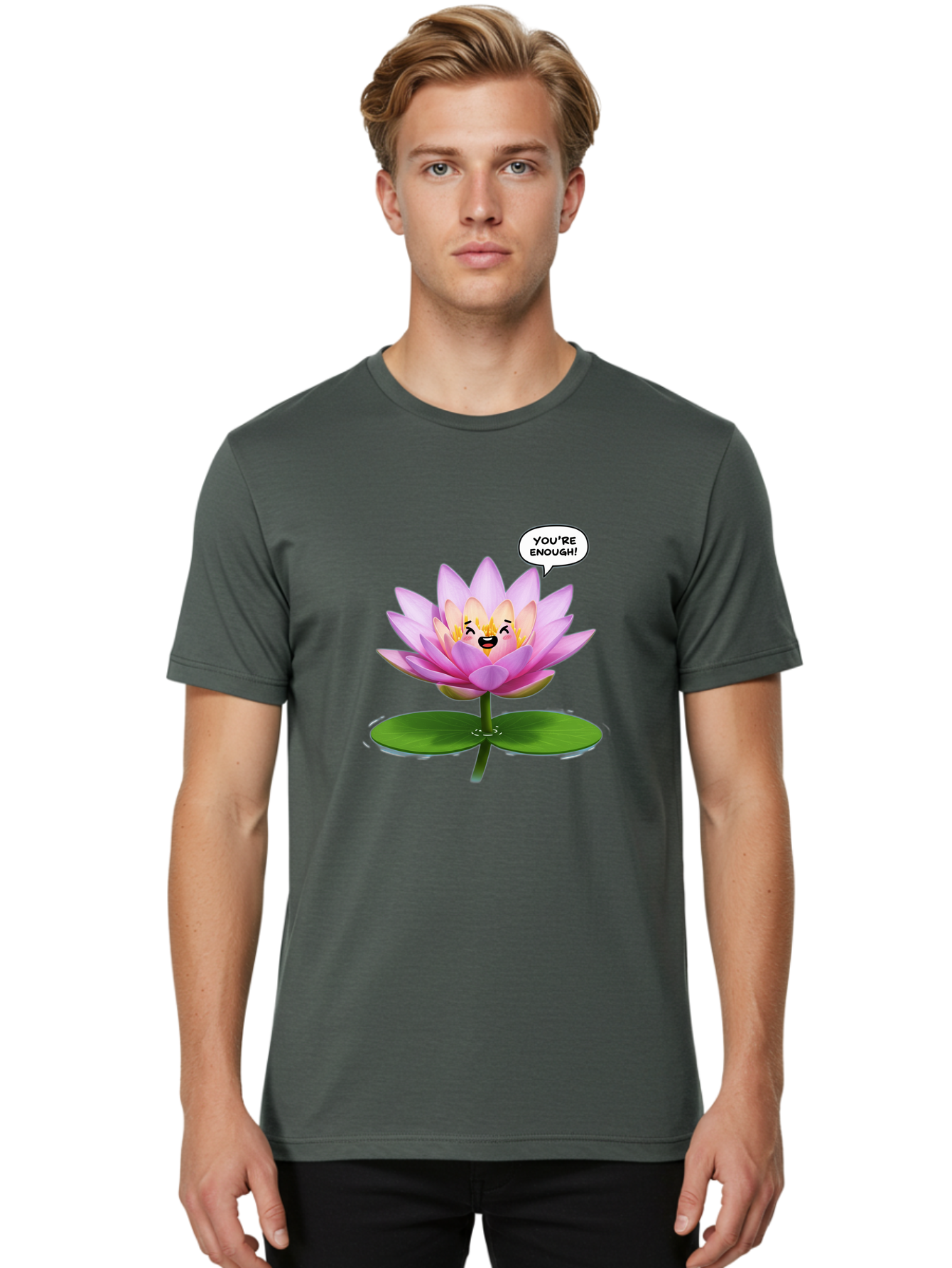 You-Re-Enough-Flower Men'S Graphic Tee, 100% Cotton, Comfortable Casual Summer Wear, Machine Washable, Lotus Flower, Inspirational Quote, Positive Affirmation, Self-Love, Motivational Message, You'Re Enough, Emotional Support, Mental Wellness Bae330 19