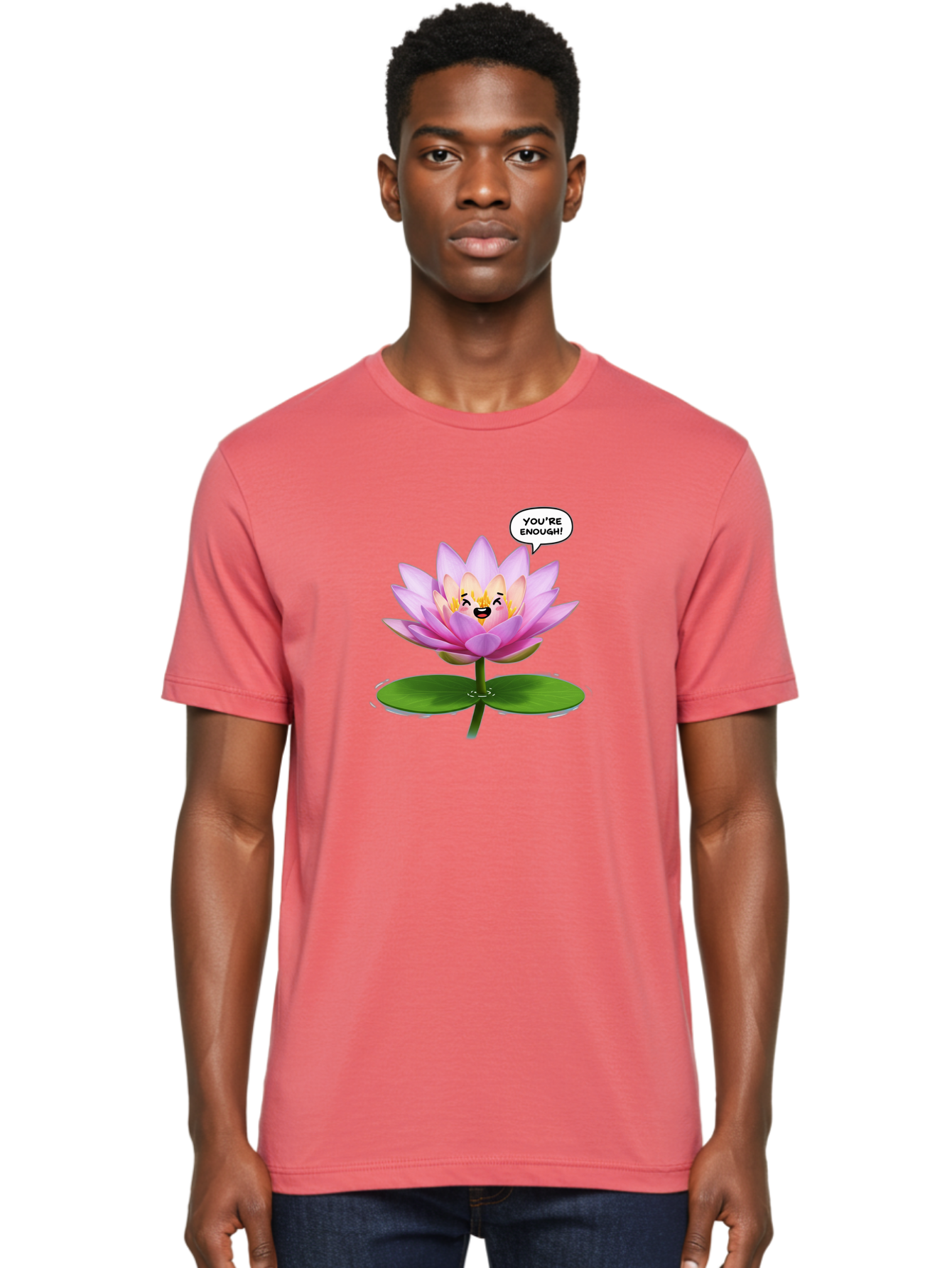 You-Re-Enough-Flower Men'S Graphic Tee, 100% Cotton, Comfortable Casual Summer Wear, Machine Washable, Lotus Flower, Inspirational Quote, Positive Affirmation, Self-Love, Motivational Message, You'Re Enough, Emotional Support, Mental Wellness Bae330 30