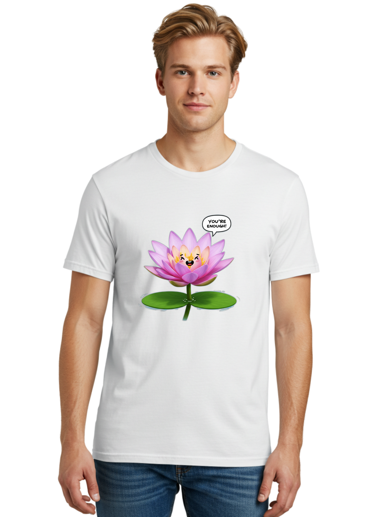 You-Re-Enough-Flower Men'S Graphic Tee, 100% Cotton, Comfortable Casual Summer Wear, Machine Washable, Lotus Flower, Inspirational Quote, Positive Affirmation, Self-Love, Motivational Message, You'Re Enough, Emotional Support, Mental Wellness Bae330 28