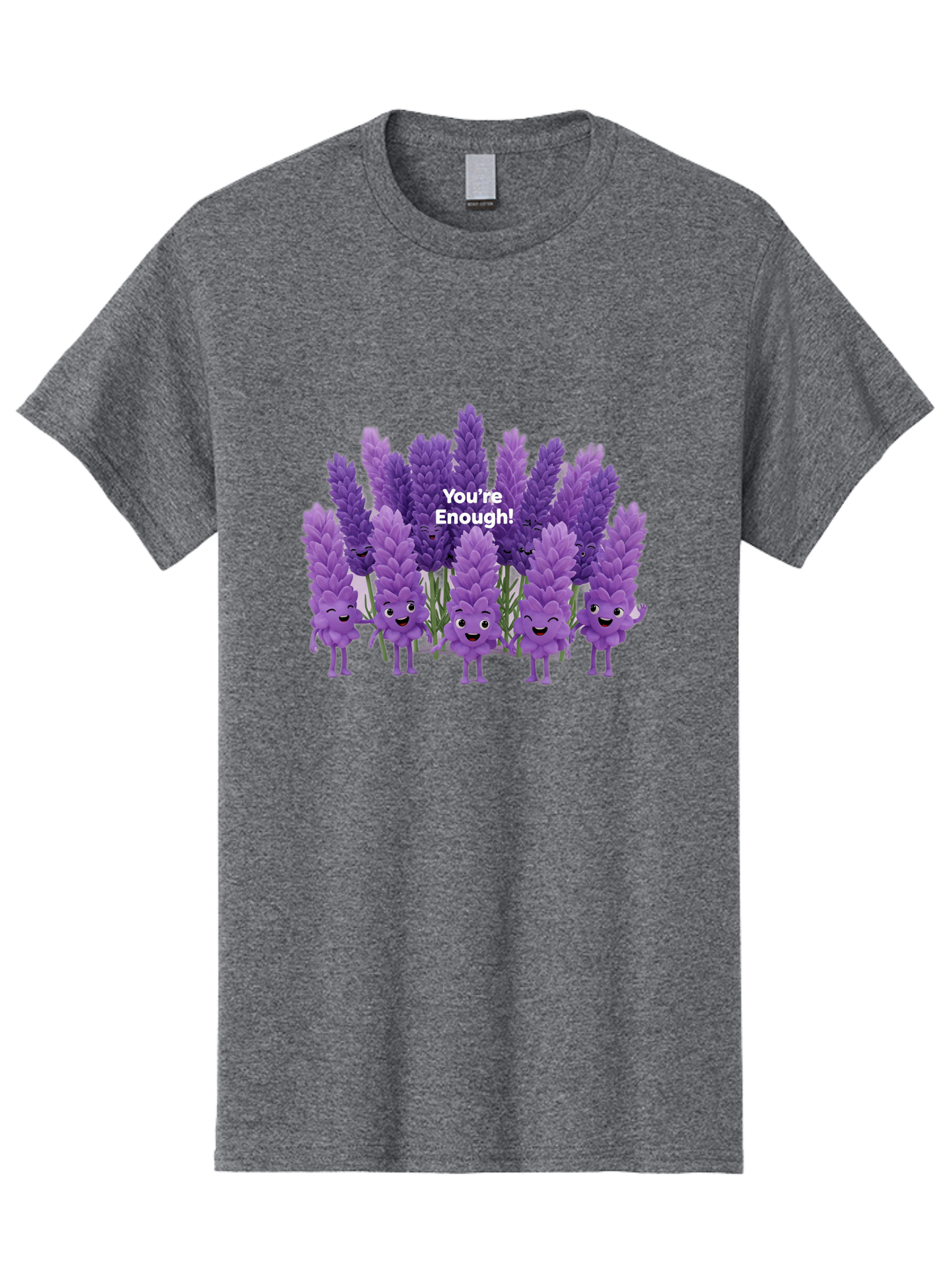 You-Re-Enough-Lavender Men'S Graphic Tee, 100% Cotton, Comfortable Casual Summer Wear, Machine Washable, Lavender Flowers, Happy Cartoon Characters, Purple Blooms, Positive Affirmation, You'Re Enough, Self Love, Mental Wellness, Happy Faces Bae331 7