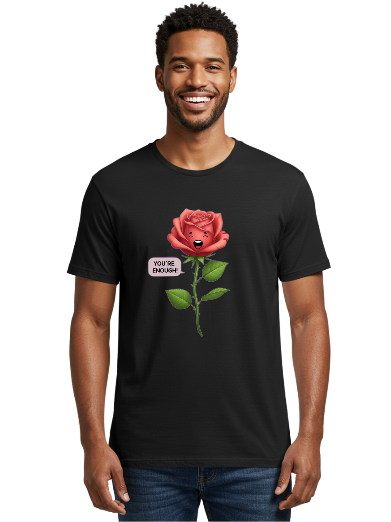 You-Re-Enough-Rose Men'S Graphic Tee, 100% Cotton, Comfortable Casual Summer Wear, Machine Washable, Rose With Face, You'Re Enough! Text, Positive Affirmation, Self-Love, Empowerment, Motivational Quote, Love Yourself, Floral Illustration, Bae332 18