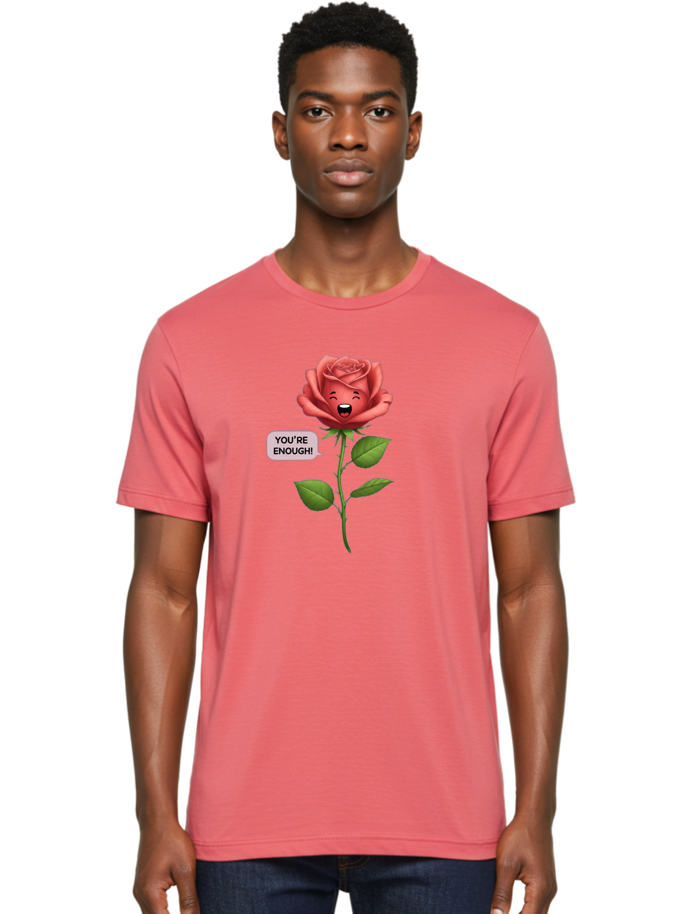 You-Re-Enough-Rose Men'S Graphic Tee, 100% Cotton, Comfortable Casual Summer Wear, Machine Washable, Rose With Face, You'Re Enough! Text, Positive Affirmation, Self-Love, Empowerment, Motivational Quote, Love Yourself, Floral Illustration, Bae332 30