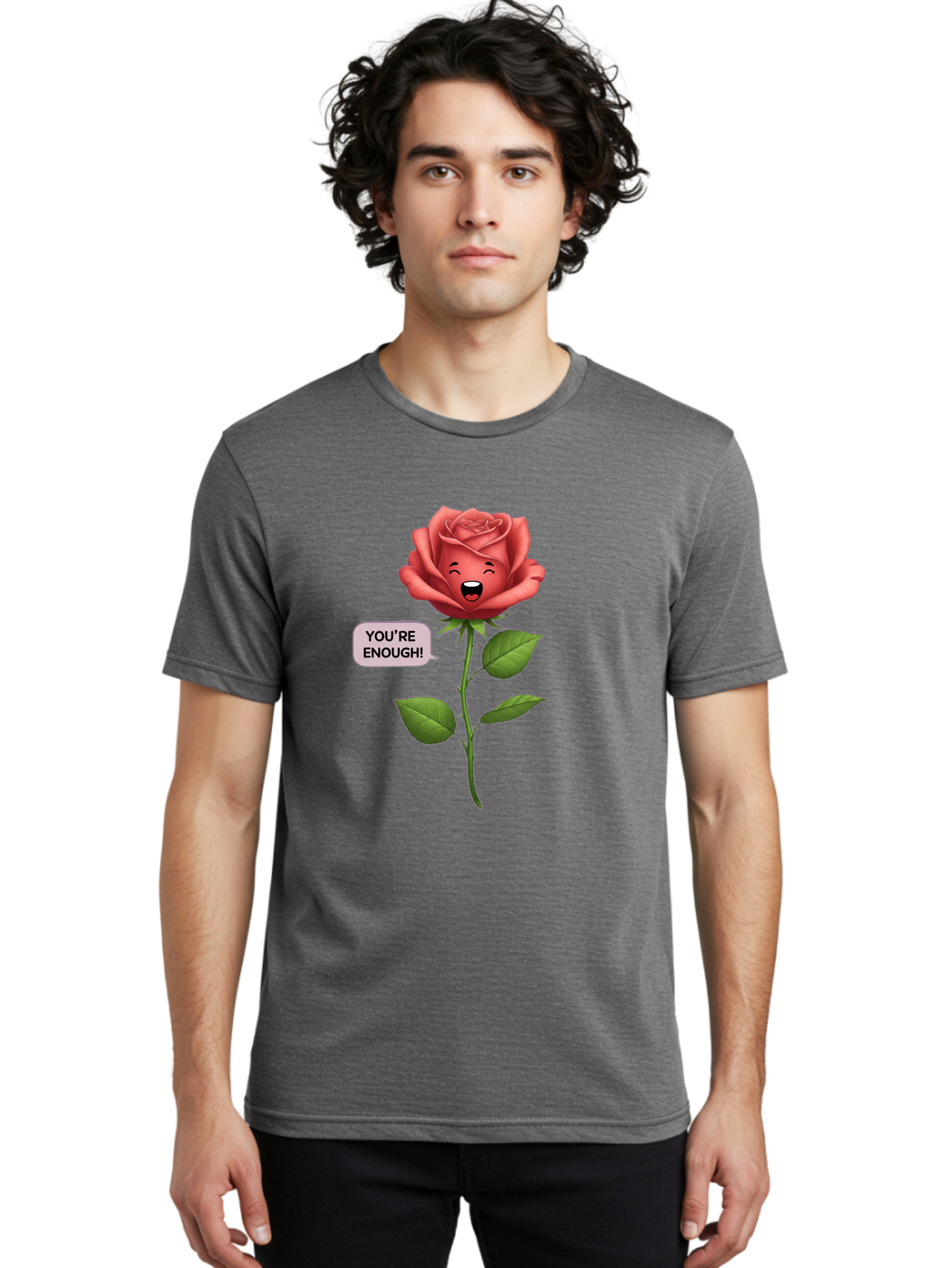 You-Re-Enough-Rose Men'S Graphic Tee, 100% Cotton, Comfortable Casual Summer Wear, Machine Washable, Rose With Face, You'Re Enough! Text, Positive Affirmation, Self-Love, Empowerment, Motivational Quote, Love Yourself, Floral Illustration, Bae332 22