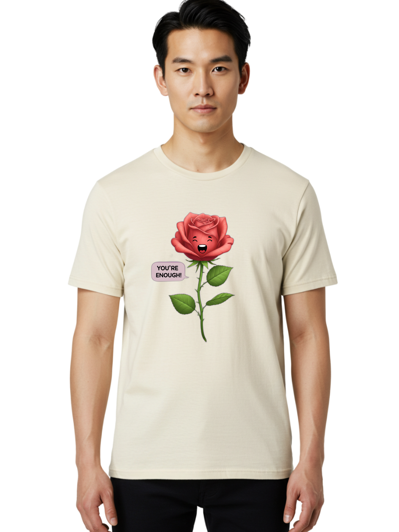 You-Re-Enough-Rose Men'S Graphic Tee, 100% Cotton, Comfortable Casual Summer Wear, Machine Washable, Rose With Face, You'Re Enough! Text, Positive Affirmation, Self-Love, Empowerment, Motivational Quote, Love Yourself, Floral Illustration, Bae332 24