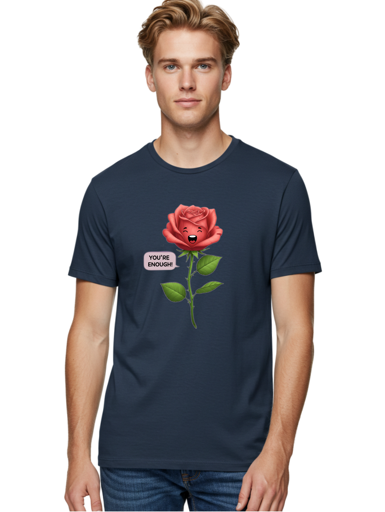 You-Re-Enough-Rose Men'S Graphic Tee, 100% Cotton, Comfortable Casual Summer Wear, Machine Washable, Rose With Face, You'Re Enough! Text, Positive Affirmation, Self-Love, Empowerment, Motivational Quote, Love Yourself, Floral Illustration, Bae332 28