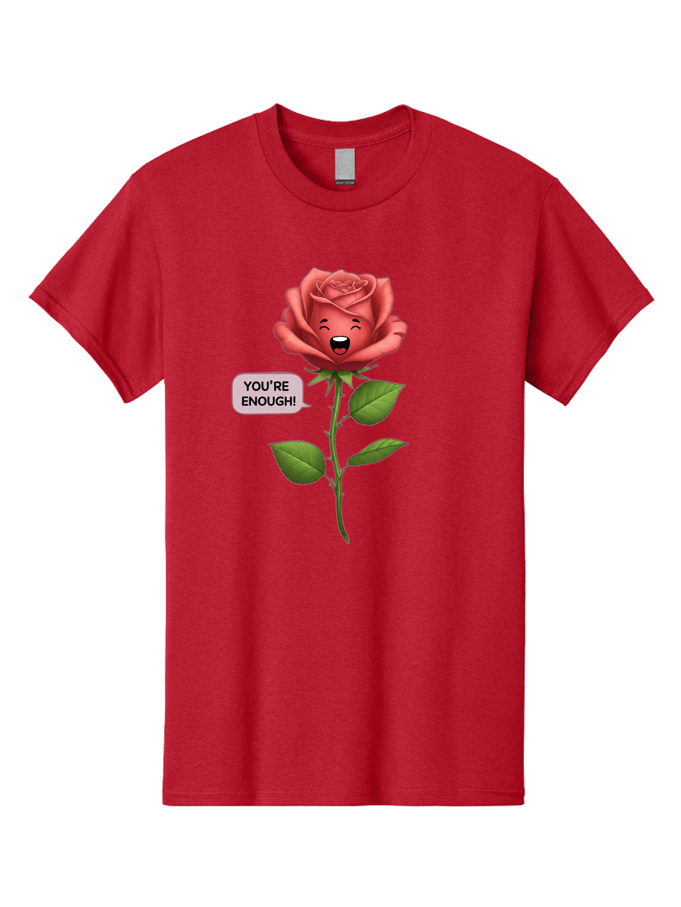 You-Re-Enough-Rose Men'S Graphic Tee, 100% Cotton, Comfortable Casual Summer Wear, Machine Washable, Rose With Face, You'Re Enough! Text, Positive Affirmation, Self-Love, Empowerment, Motivational Quote, Love Yourself, Floral Illustration, Bae332 2
