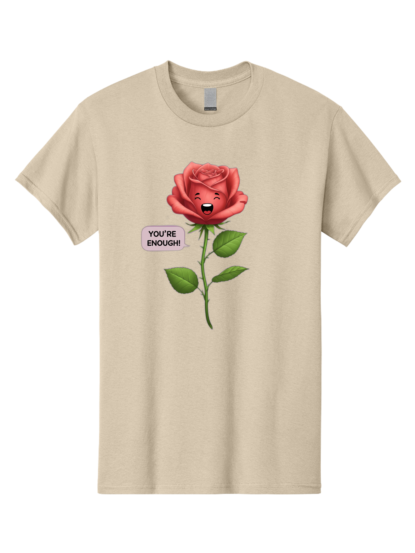 You-Re-Enough-Rose Men'S Graphic Tee, 100% Cotton, Comfortable Casual Summer Wear, Machine Washable, Rose With Face, You'Re Enough! Text, Positive Affirmation, Self-Love, Empowerment, Motivational Quote, Love Yourself, Floral Illustration, Bae332 4