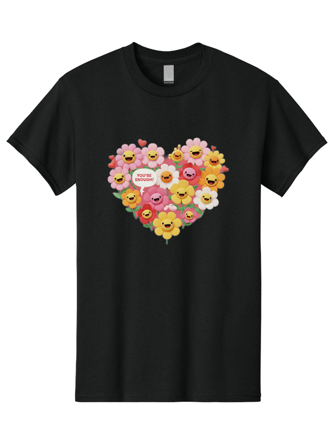 You-Re-Enough Men'S Graphic Tee, 100% Cotton, Comfortable Casual Summer Wear, Machine Washable, Heart-Shaped Arrangement Of Flowers, Smiling Emojis, Positive Affirmation, You'Re Enough, Cute Design, Floral Pattern, Uplifting Message, Bae333 12