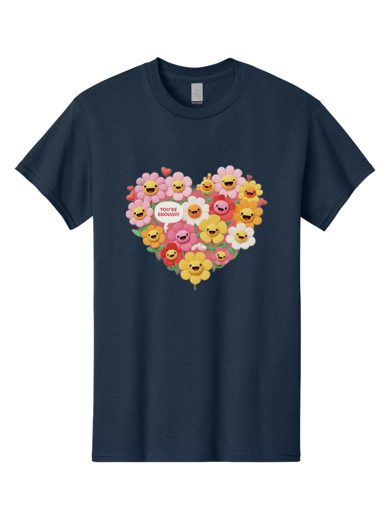 You-Re-Enough Men'S Graphic Tee, 100% Cotton, Comfortable Casual Summer Wear, Machine Washable, Heart-Shaped Arrangement Of Flowers, Smiling Emojis, Positive Affirmation, You'Re Enough, Cute Design, Floral Pattern, Uplifting Message, Bae333 14