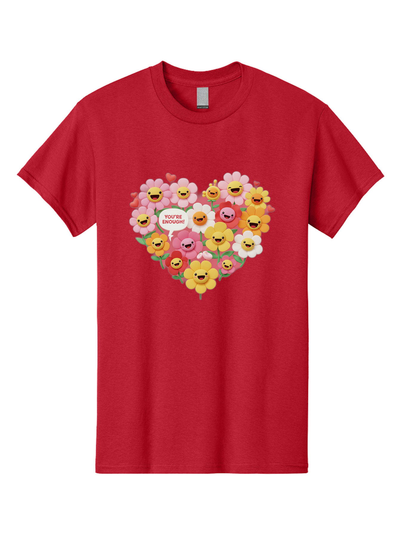 You-Re-Enough Men'S Graphic Tee, 100% Cotton, Comfortable Casual Summer Wear, Machine Washable, Heart-Shaped Arrangement Of Flowers, Smiling Emojis, Positive Affirmation, You'Re Enough, Cute Design, Floral Pattern, Uplifting Message, Bae333 8