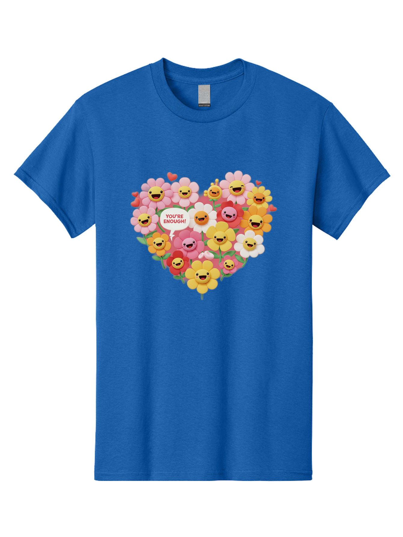 You-Re-Enough Men'S Graphic Tee, 100% Cotton, Comfortable Casual Summer Wear, Machine Washable, Heart-Shaped Arrangement Of Flowers, Smiling Emojis, Positive Affirmation, You'Re Enough, Cute Design, Floral Pattern, Uplifting Message, Bae333 7
