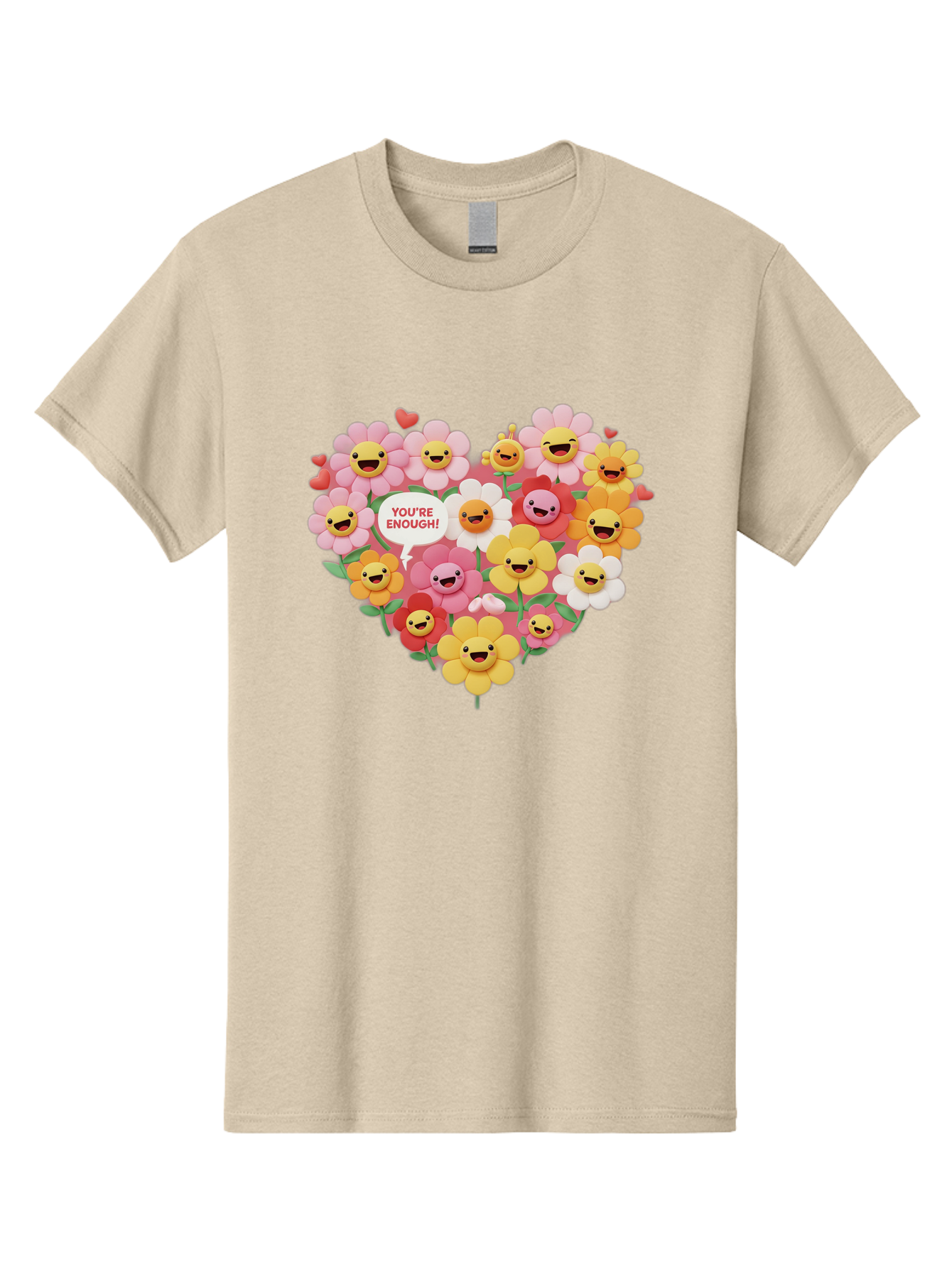 You-Re-Enough Men'S Graphic Tee, 100% Cotton, Comfortable Casual Summer Wear, Machine Washable, Heart-Shaped Arrangement Of Flowers, Smiling Emojis, Positive Affirmation, You'Re Enough, Cute Design, Floral Pattern, Uplifting Message, Bae333 9
