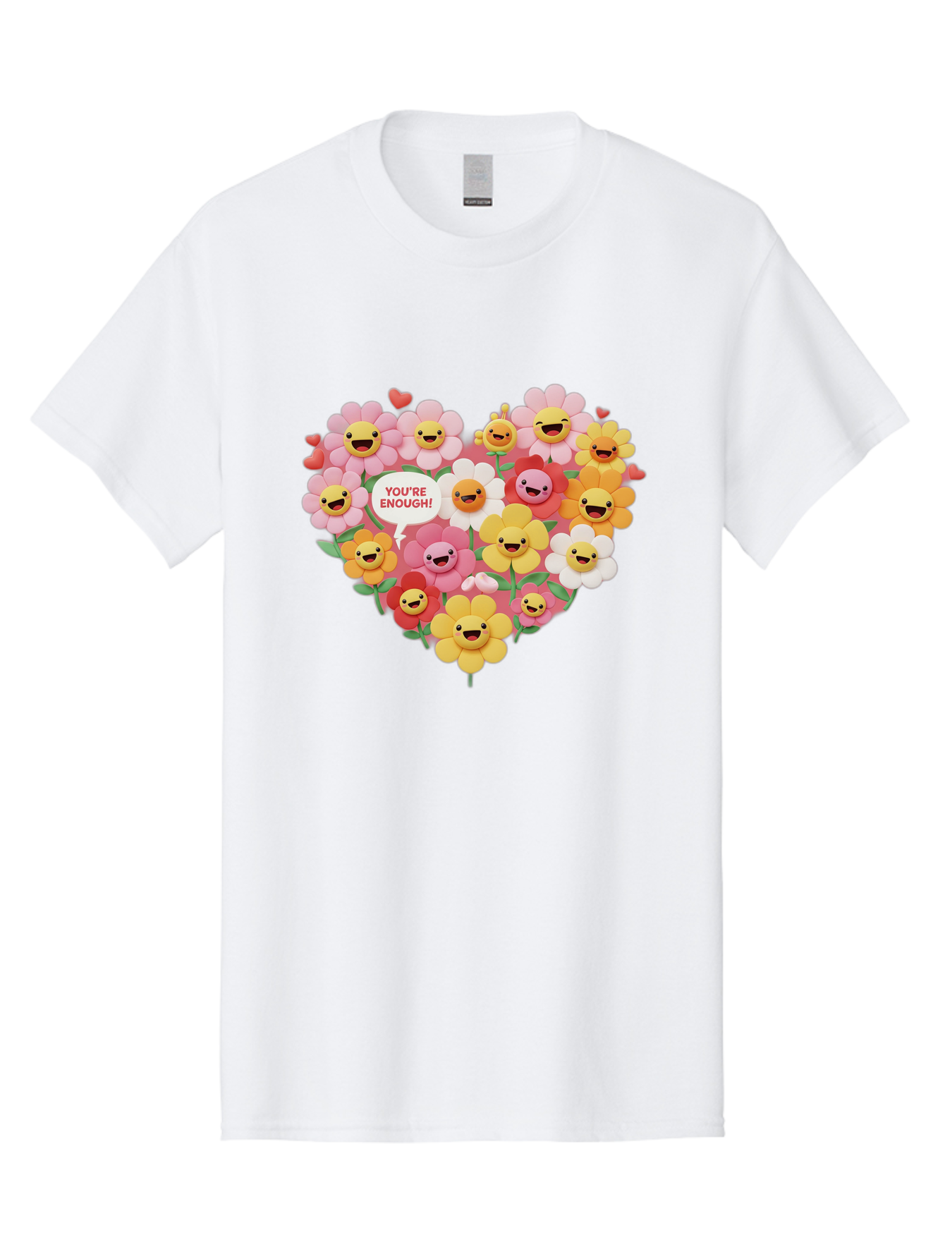 You-Re-Enough Men'S Graphic Tee, 100% Cotton, Comfortable Casual Summer Wear, Machine Washable, Heart-Shaped Arrangement Of Flowers, Smiling Emojis, Positive Affirmation, You'Re Enough, Cute Design, Floral Pattern, Uplifting Message, Bae333 6