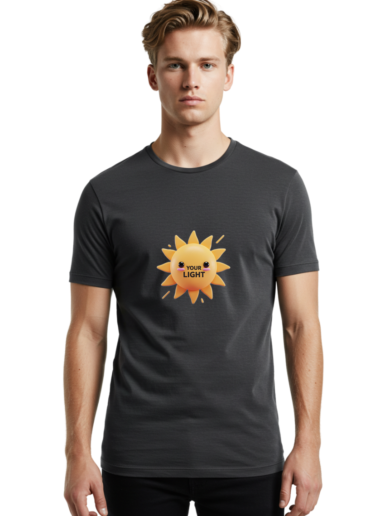 Your-Light-1 Men'S Graphic Tee, 100% Cotton, Comfortable Casual Summer Wear, Machine Washable, Smiling Sun, Positive Vibes, Happy Face, Inspirational Quote, Motivational Message, Inner Light, Warm Personality Bae334 26