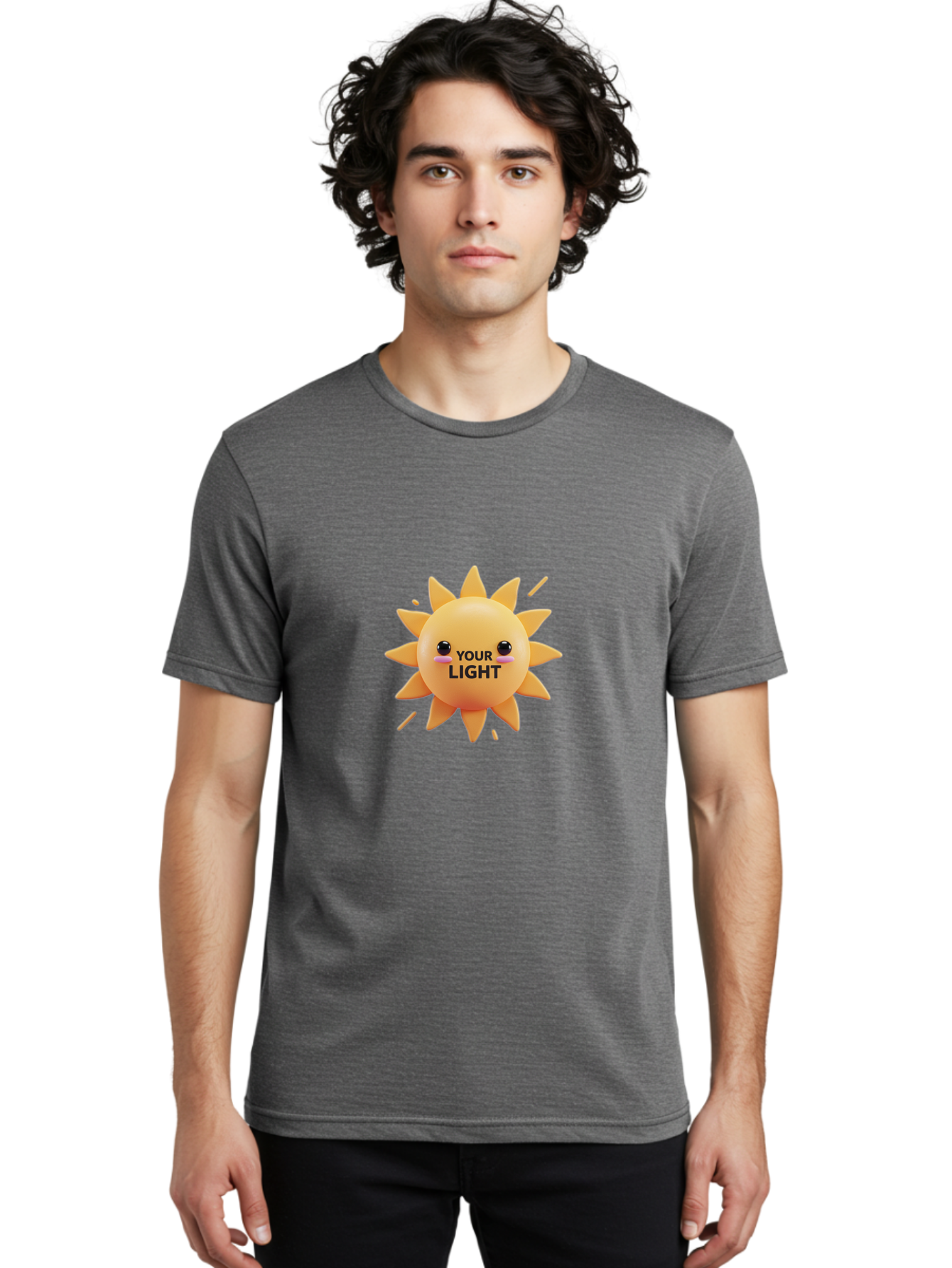 Your-Light-1 Men'S Graphic Tee, 100% Cotton, Comfortable Casual Summer Wear, Machine Washable, Smiling Sun, Positive Vibes, Happy Face, Inspirational Quote, Motivational Message, Inner Light, Warm Personality Bae334 19