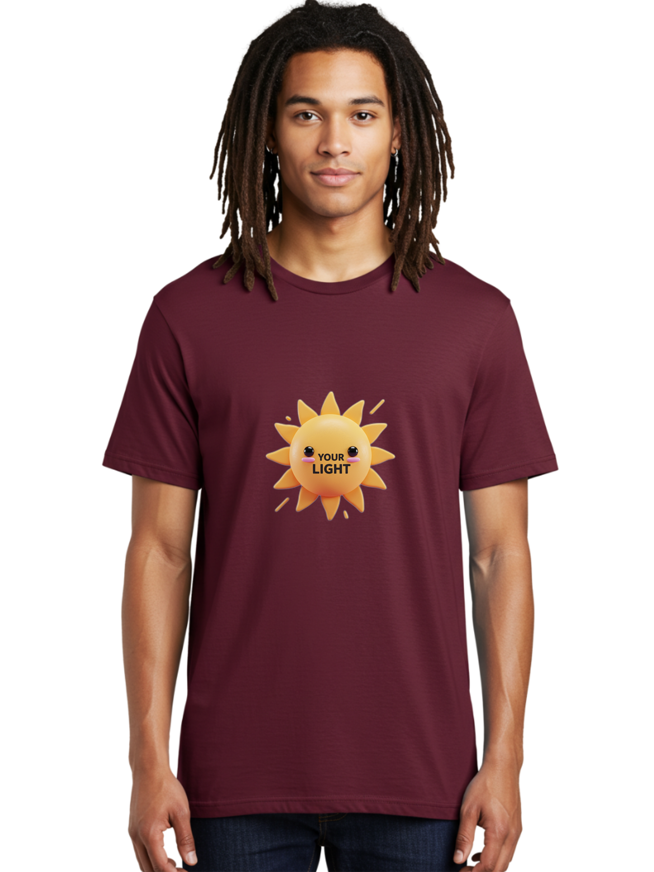 Your-Light-1 Men'S Graphic Tee, 100% Cotton, Comfortable Casual Summer Wear, Machine Washable, Smiling Sun, Positive Vibes, Happy Face, Inspirational Quote, Motivational Message, Inner Light, Warm Personality Bae334 18