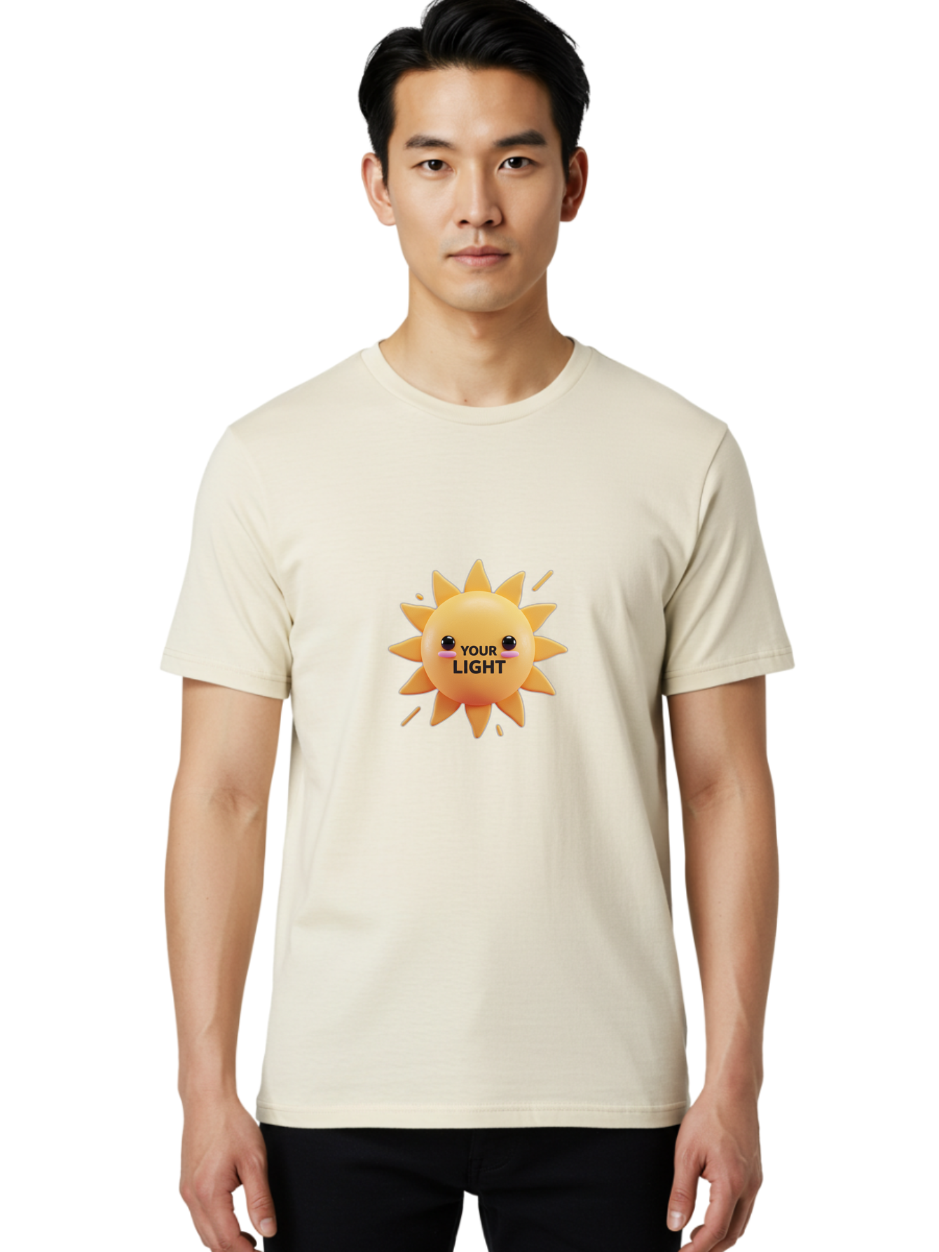 Your-Light-1 Men'S Graphic Tee, 100% Cotton, Comfortable Casual Summer Wear, Machine Washable, Smiling Sun, Positive Vibes, Happy Face, Inspirational Quote, Motivational Message, Inner Light, Warm Personality Bae334 21