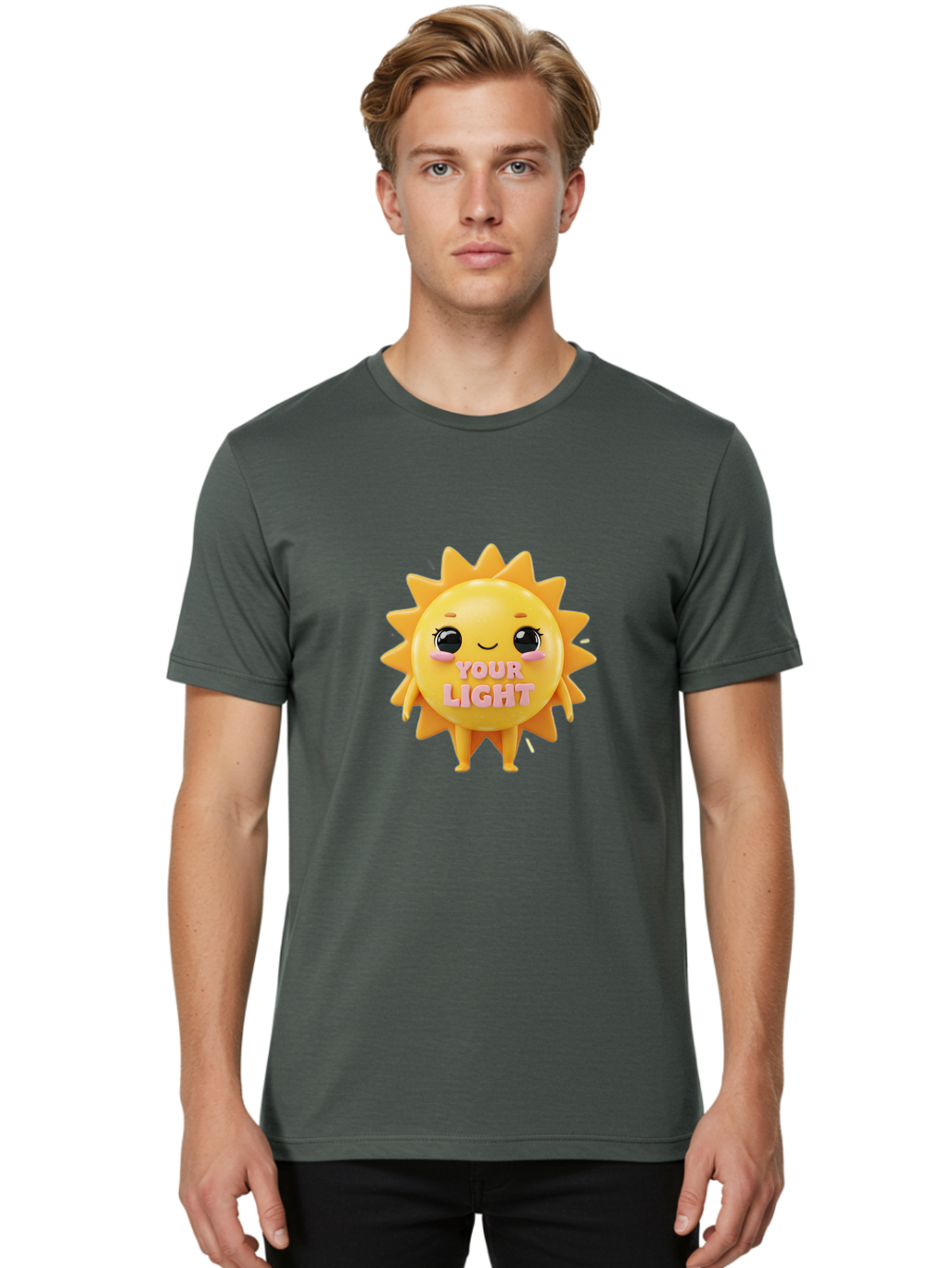 Your-Light Men'S Graphic Tee, 100% Cotton, Comfortable Casual Summer Wear, Machine Washable, Smiling Sun Character, Cute Cartoon Sun, Positive Vibes, Inspirational Quote, Sunshine Illustration, Happy Face, Yellow Sun, Inner Light Bae335 18