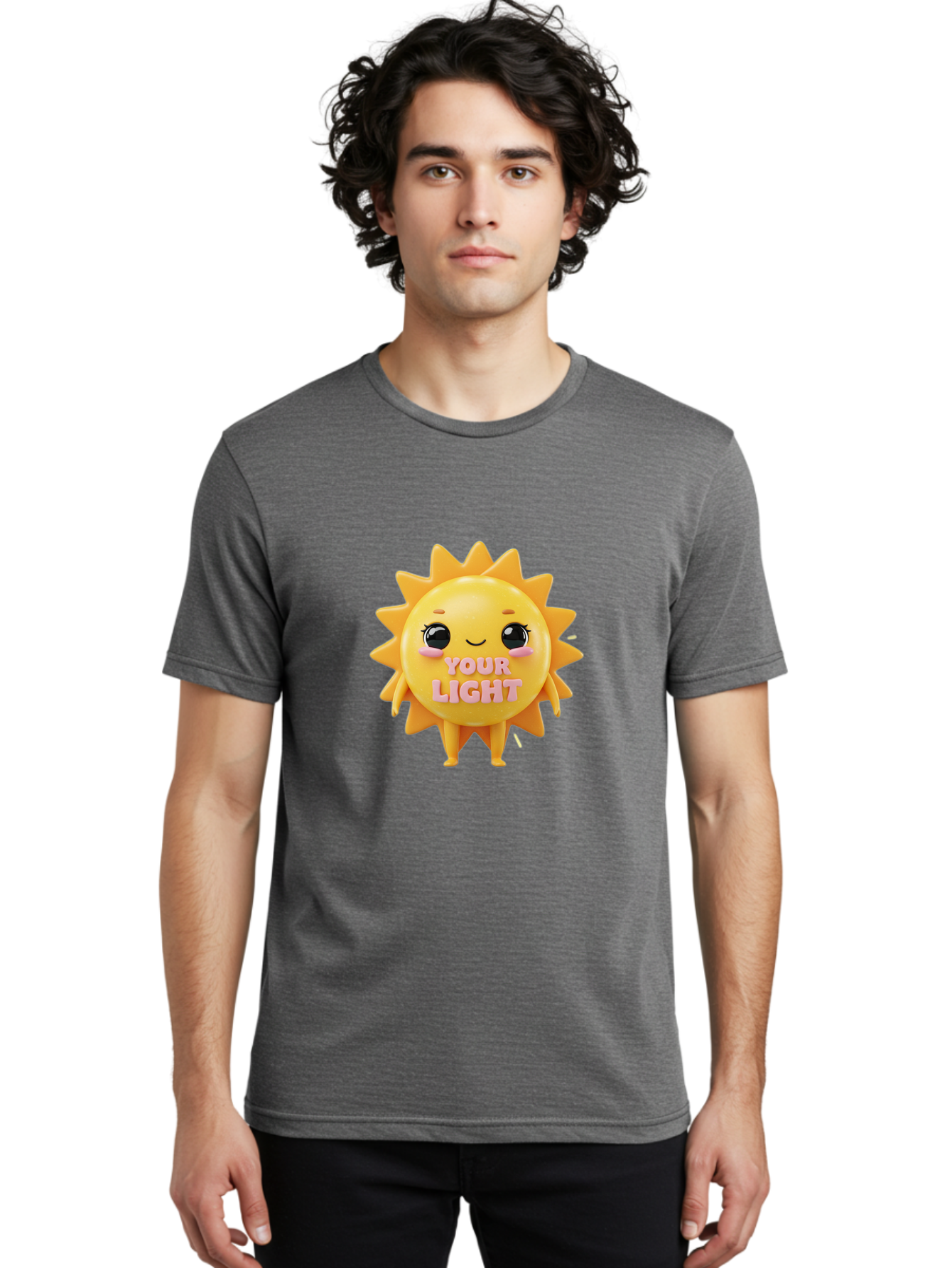 Your-Light Men'S Graphic Tee, 100% Cotton, Comfortable Casual Summer Wear, Machine Washable, Smiling Sun Character, Cute Cartoon Sun, Positive Vibes, Inspirational Quote, Sunshine Illustration, Happy Face, Yellow Sun, Inner Light Bae335 27