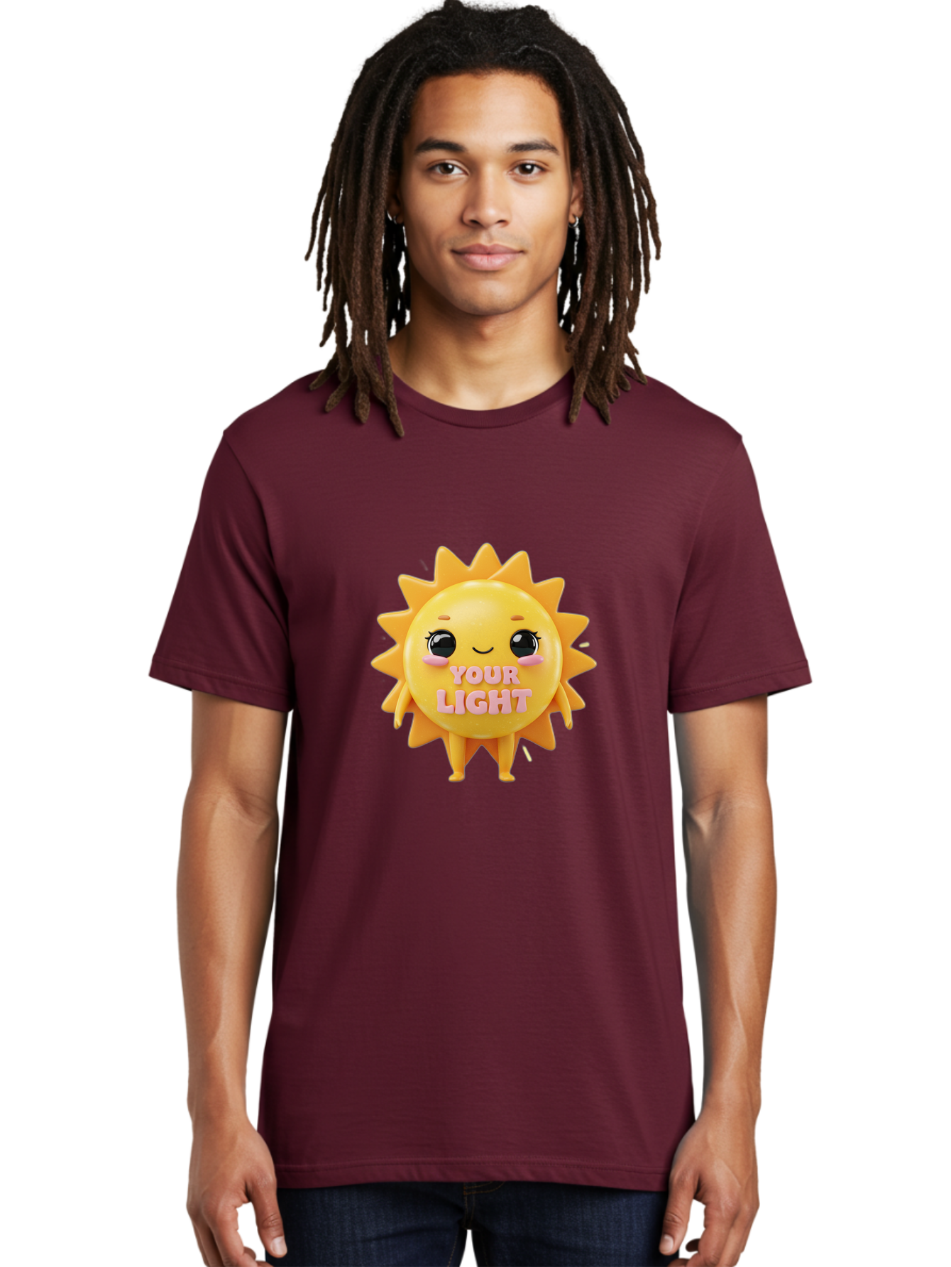Your-Light Men'S Graphic Tee, 100% Cotton, Comfortable Casual Summer Wear, Machine Washable, Smiling Sun Character, Cute Cartoon Sun, Positive Vibes, Inspirational Quote, Sunshine Illustration, Happy Face, Yellow Sun, Inner Light Bae335 26