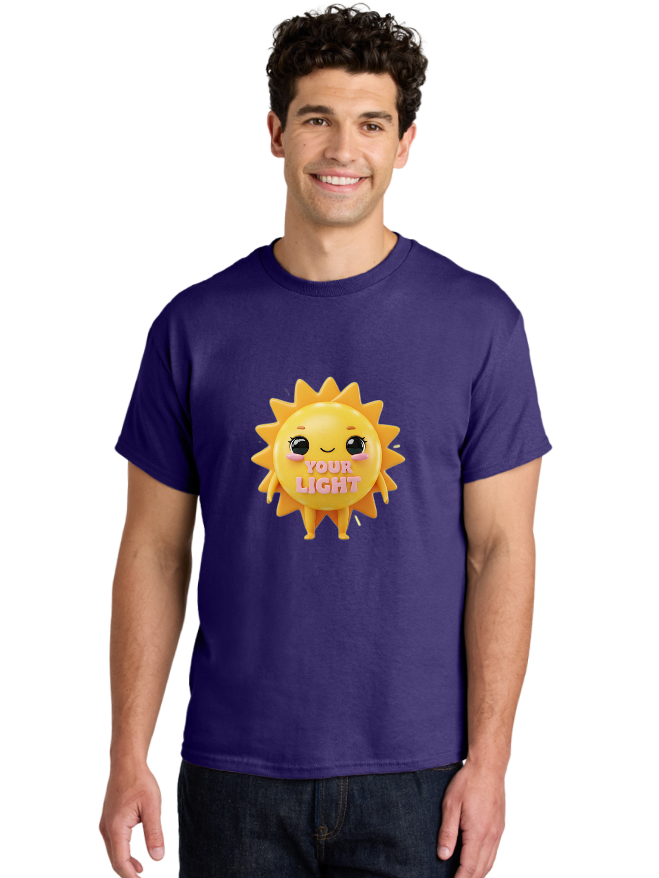 Your-Light Men'S Graphic Tee, 100% Cotton, Comfortable Casual Summer Wear, Machine Washable, Smiling Sun Character, Cute Cartoon Sun, Positive Vibes, Inspirational Quote, Sunshine Illustration, Happy Face, Yellow Sun, Inner Light Bae335 20