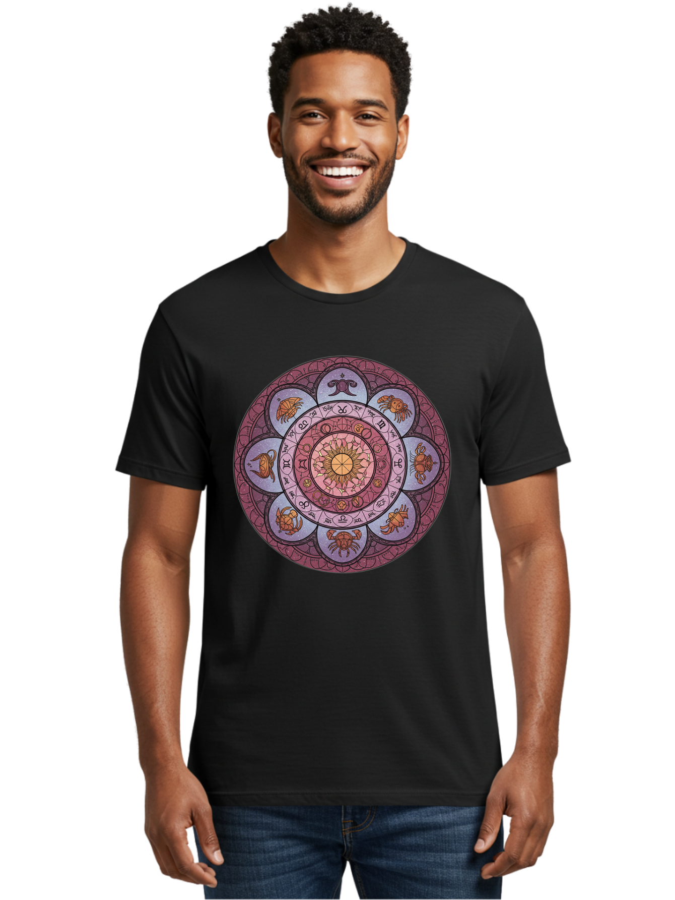 Zodiac-Circle-1 Men'S Graphic Tee, 100% Cotton, Comfortable Casual Summer Wear, Machine Washable, Zodiac Signs, Astrology Symbols, Celestial Wheel, Mandala Design, Spiritual Pattern, Mystical Art, Horoscope Chart, Esoteric Symbolism, Bae336 28