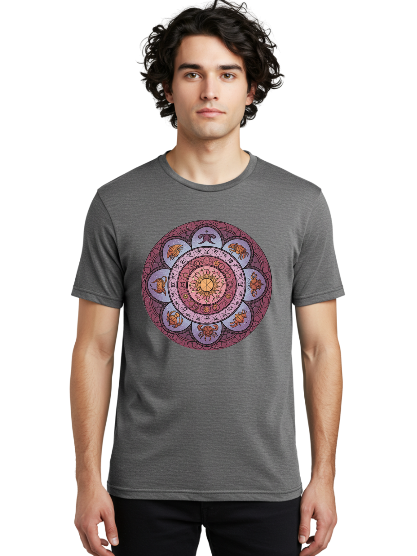 Zodiac-Circle-1 Men'S Graphic Tee, 100% Cotton, Comfortable Casual Summer Wear, Machine Washable, Zodiac Signs, Astrology Symbols, Celestial Wheel, Mandala Design, Spiritual Pattern, Mystical Art, Horoscope Chart, Esoteric Symbolism, Bae336 27