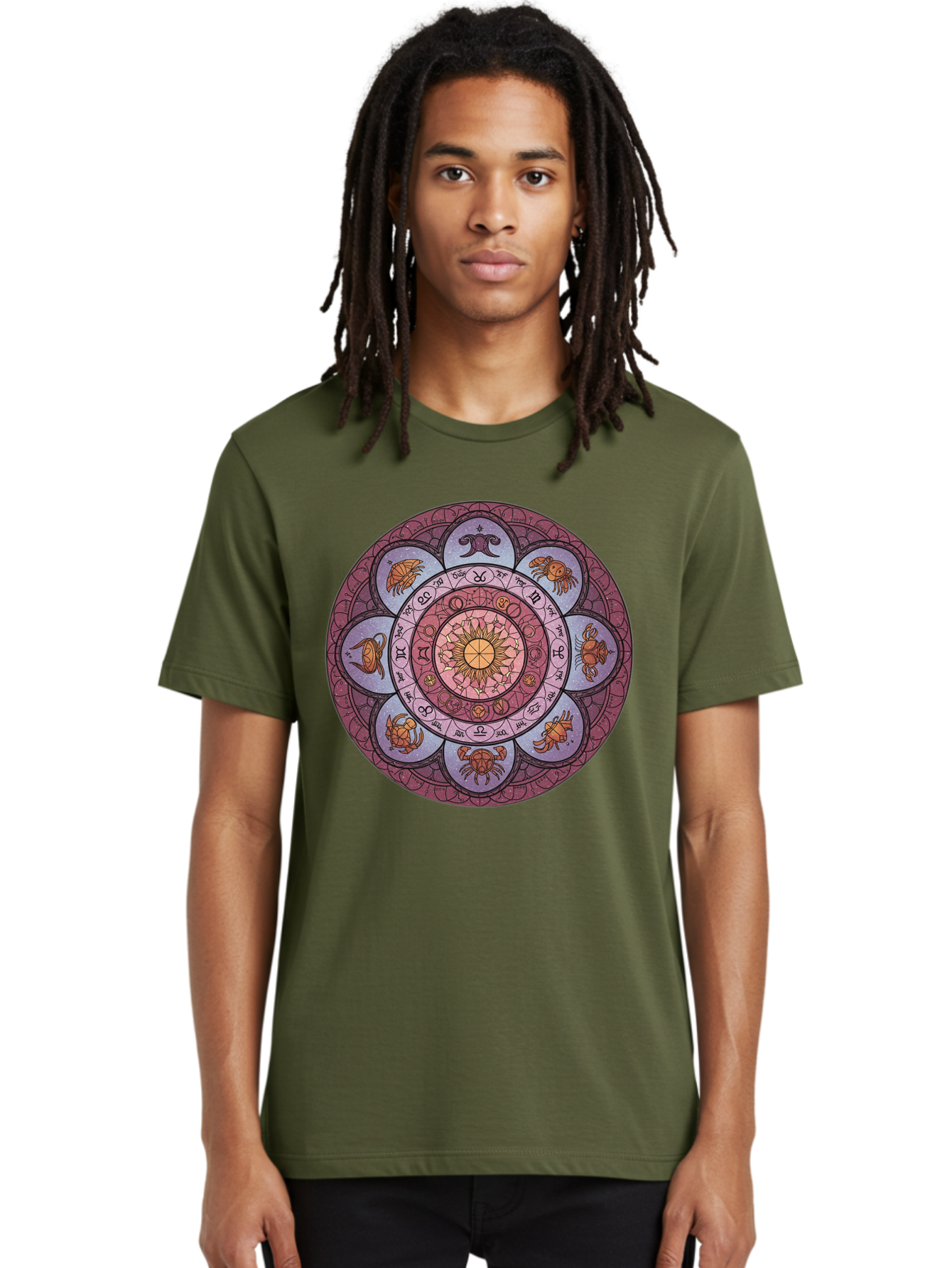 Zodiac-Circle-1 Men'S Graphic Tee, 100% Cotton, Comfortable Casual Summer Wear, Machine Washable, Zodiac Signs, Astrology Symbols, Celestial Wheel, Mandala Design, Spiritual Pattern, Mystical Art, Horoscope Chart, Esoteric Symbolism, Bae336 19