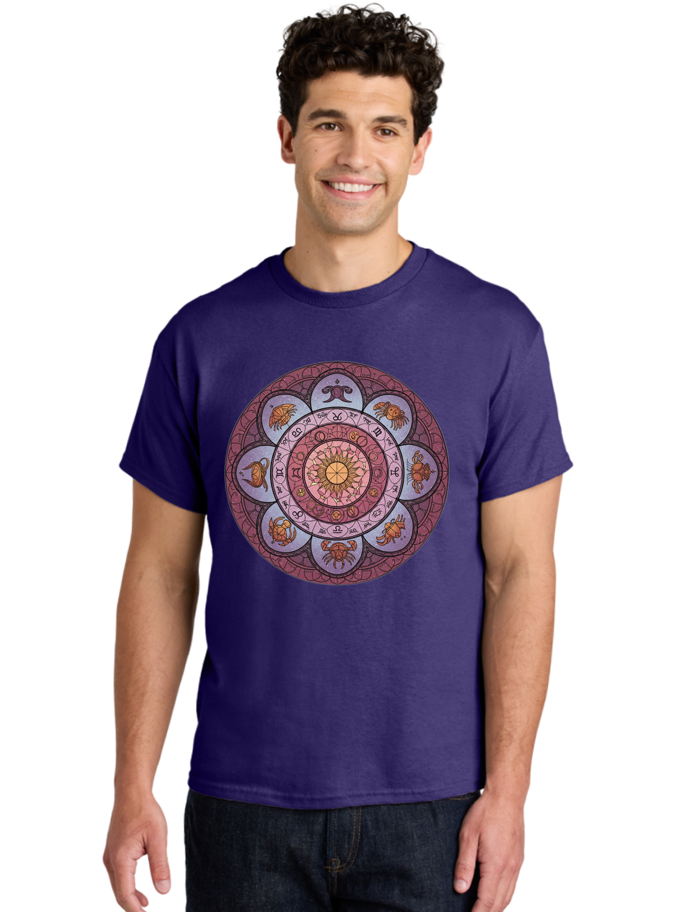 Zodiac-Circle-1 Men'S Graphic Tee, 100% Cotton, Comfortable Casual Summer Wear, Machine Washable, Zodiac Signs, Astrology Symbols, Celestial Wheel, Mandala Design, Spiritual Pattern, Mystical Art, Horoscope Chart, Esoteric Symbolism, Bae336 20