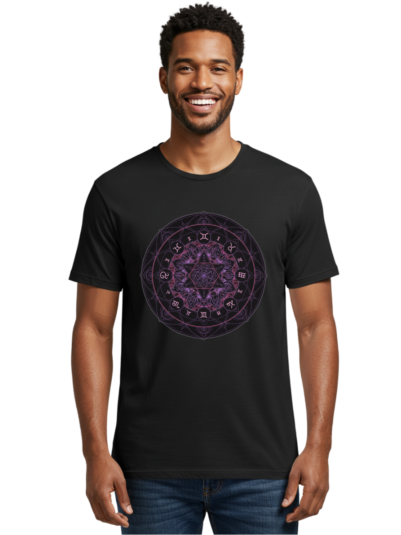 Zodiac-Mandala-1 Men'S Graphic Tee, 100% Cotton, Comfortable Casual Summer Wear, Machine Washable, Kabbalah Symbols, Zodiac Signs, Mystic Mandala, Sacred Geometry, Spiritual Art, Magical Symbols, Esoteric Wheel, Mystical Astrology Bae338 19
