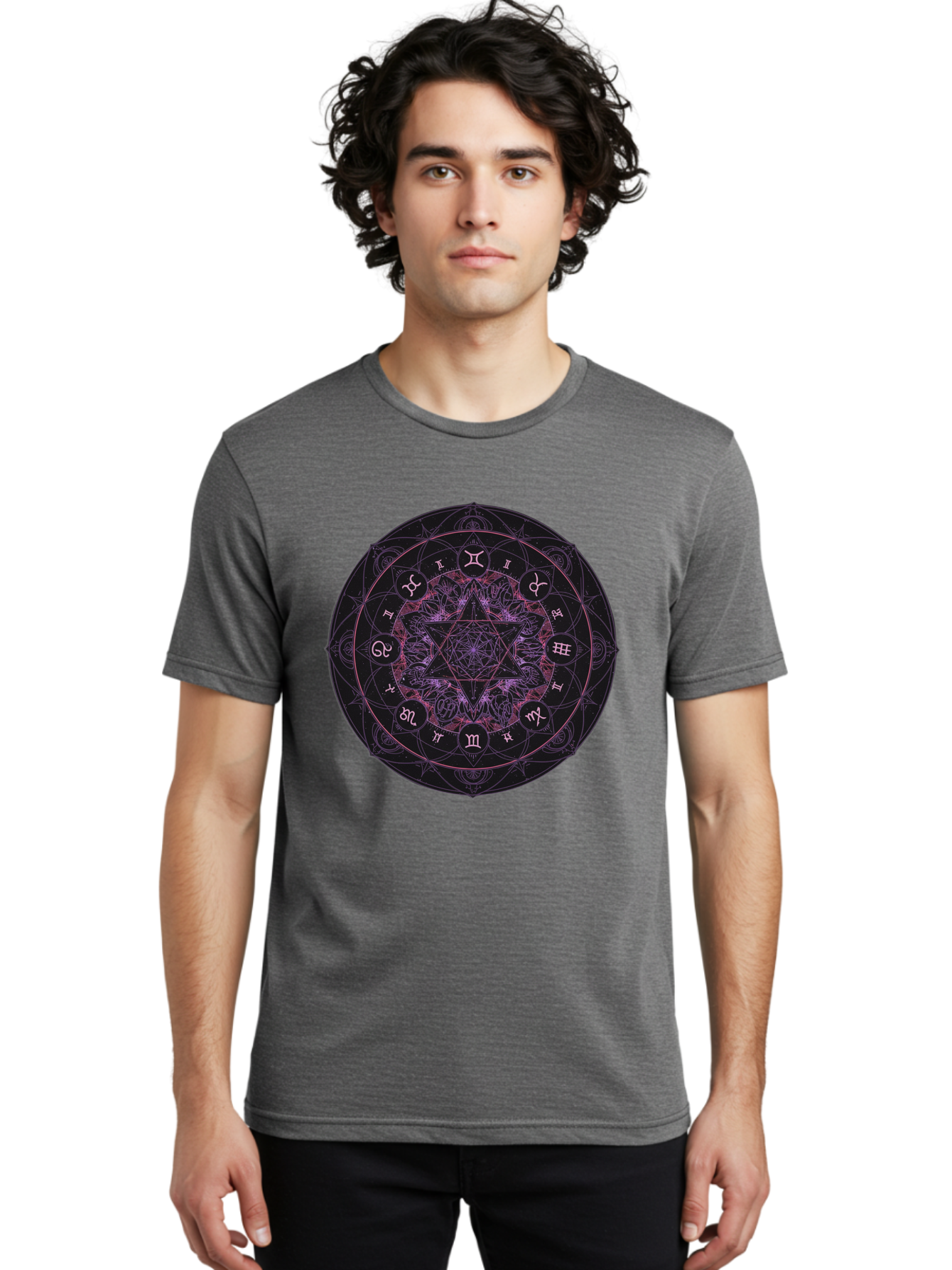 Zodiac-Mandala-1 Men'S Graphic Tee, 100% Cotton, Comfortable Casual Summer Wear, Machine Washable, Kabbalah Symbols, Zodiac Signs, Mystic Mandala, Sacred Geometry, Spiritual Art, Magical Symbols, Esoteric Wheel, Mystical Astrology Bae338 23