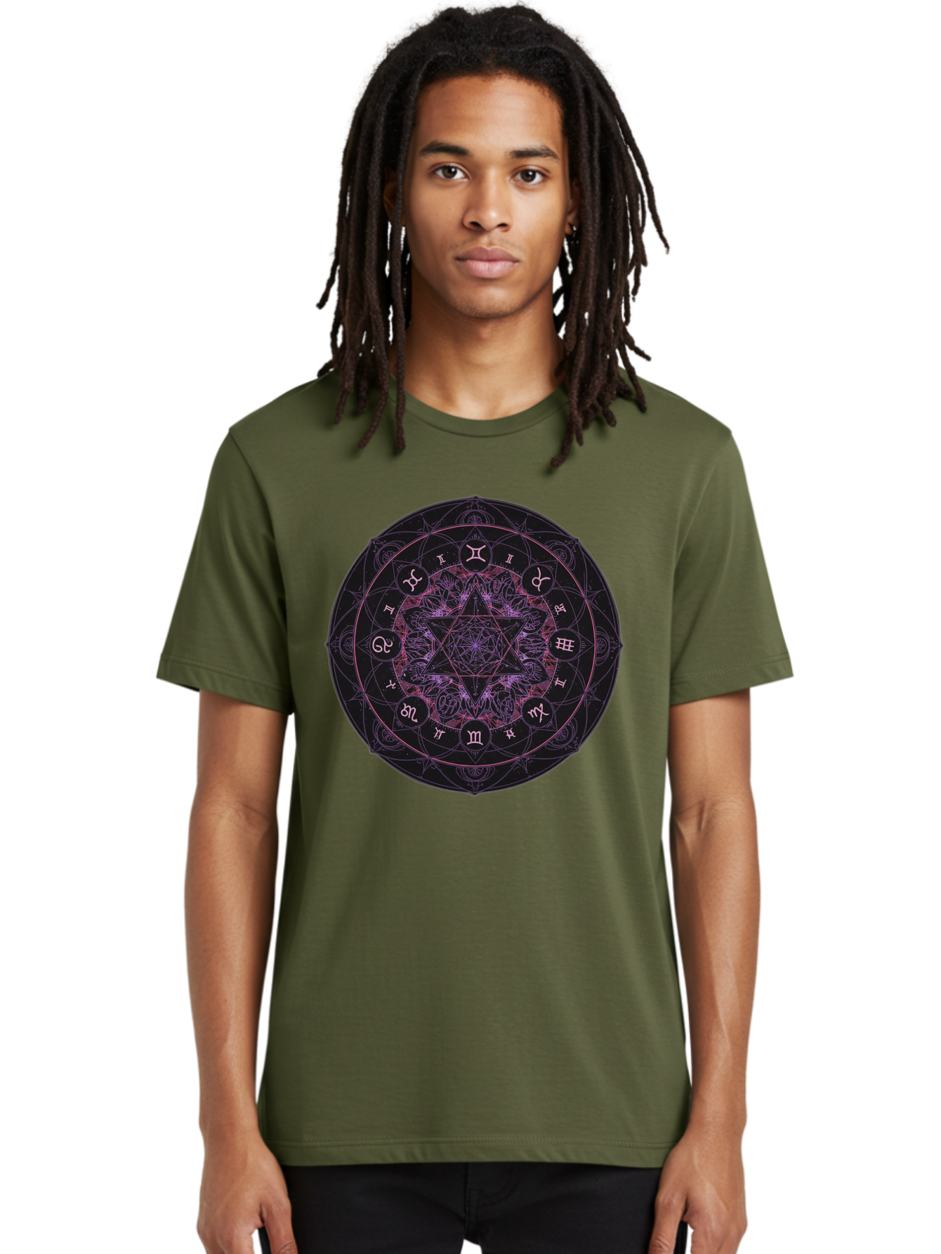 Zodiac-Mandala-1 Men'S Graphic Tee, 100% Cotton, Comfortable Casual Summer Wear, Machine Washable, Kabbalah Symbols, Zodiac Signs, Mystic Mandala, Sacred Geometry, Spiritual Art, Magical Symbols, Esoteric Wheel, Mystical Astrology Bae338 20