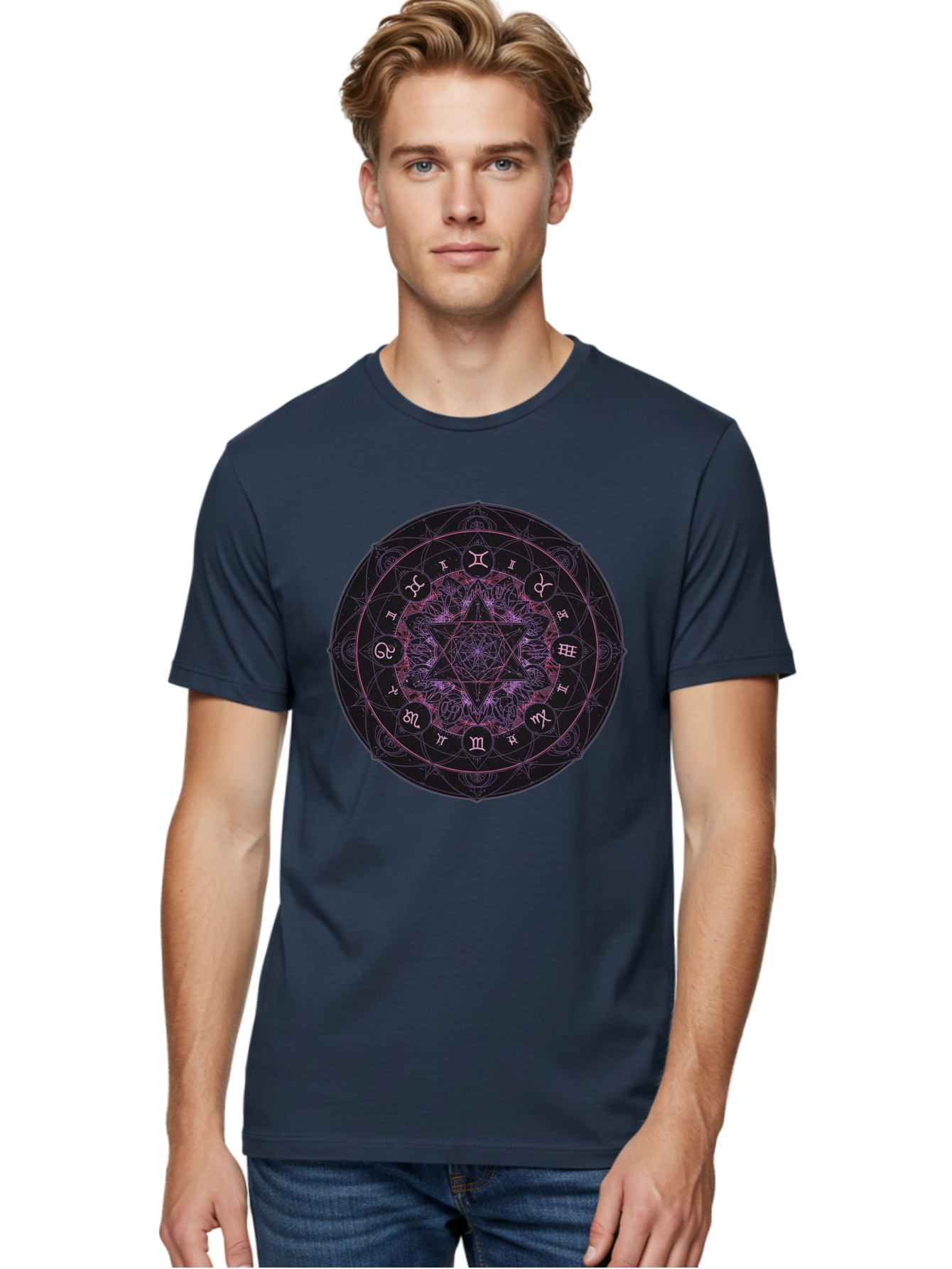 Zodiac-Mandala-1 Men'S Graphic Tee, 100% Cotton, Comfortable Casual Summer Wear, Machine Washable, Kabbalah Symbols, Zodiac Signs, Mystic Mandala, Sacred Geometry, Spiritual Art, Magical Symbols, Esoteric Wheel, Mystical Astrology Bae338 29