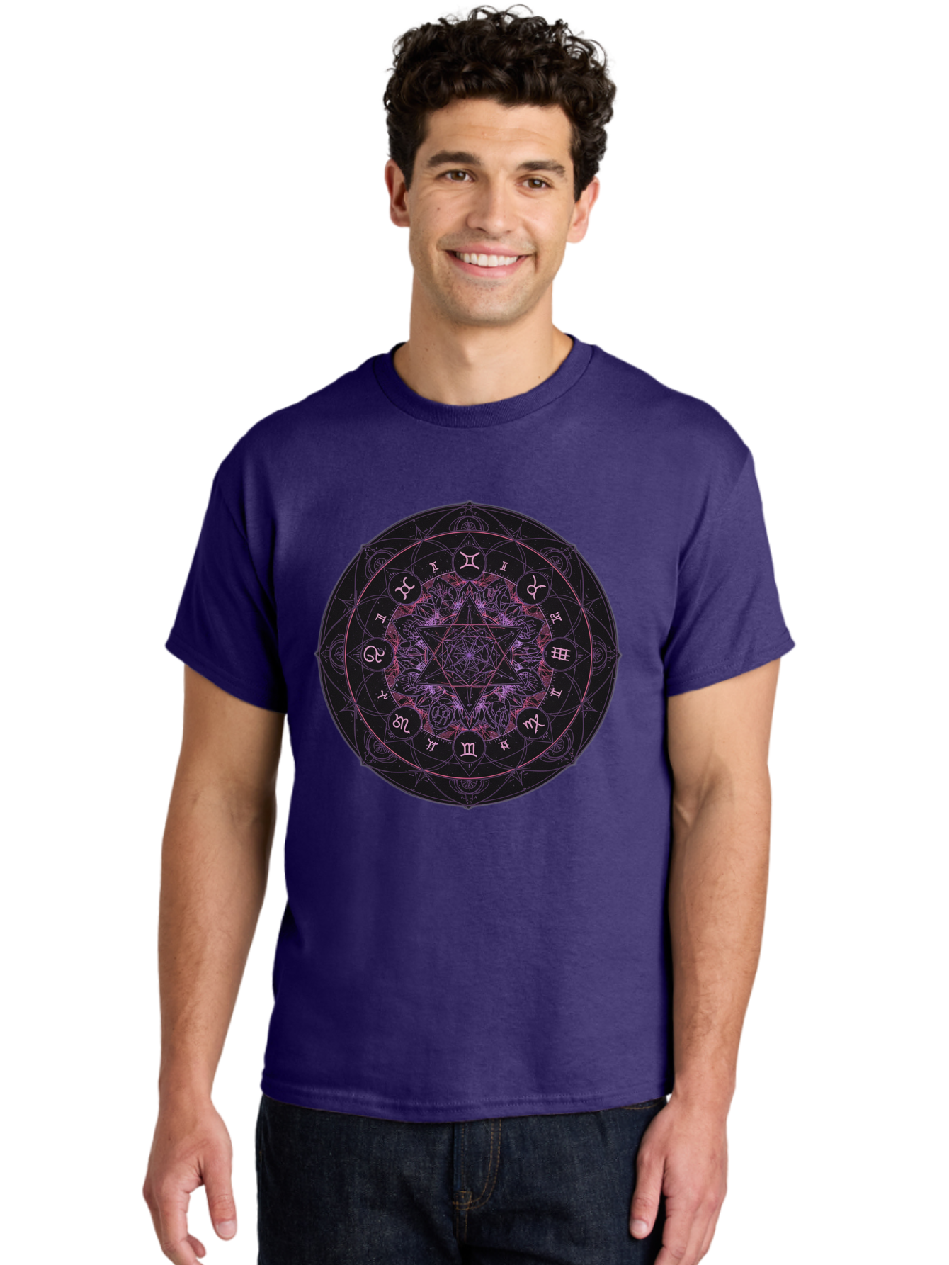 Zodiac-Mandala-1 Men'S Graphic Tee, 100% Cotton, Comfortable Casual Summer Wear, Machine Washable, Kabbalah Symbols, Zodiac Signs, Mystic Mandala, Sacred Geometry, Spiritual Art, Magical Symbols, Esoteric Wheel, Mystical Astrology Bae338 30