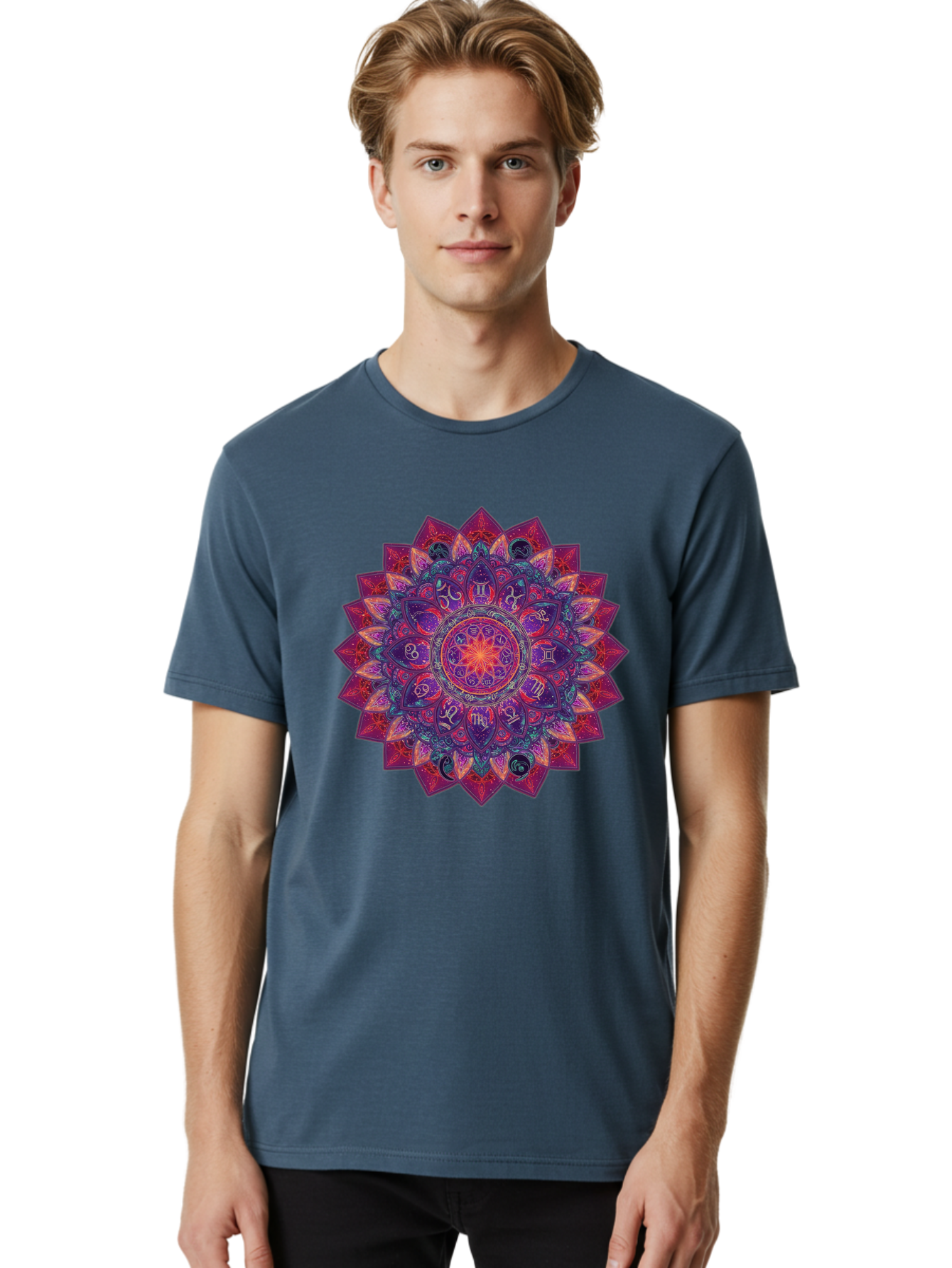 Zodiac-Mandala-2 Men'S Graphic Tee, 100% Cotton, Comfortable Casual Summer Wear, Machine Washable, Zodiac Signs, Astrology Symbols, Mandala Art, Spiritual Design, Mystical Patterns, Colorful Mandala, Intricate Details, Symbolic Representation, Bae339 20