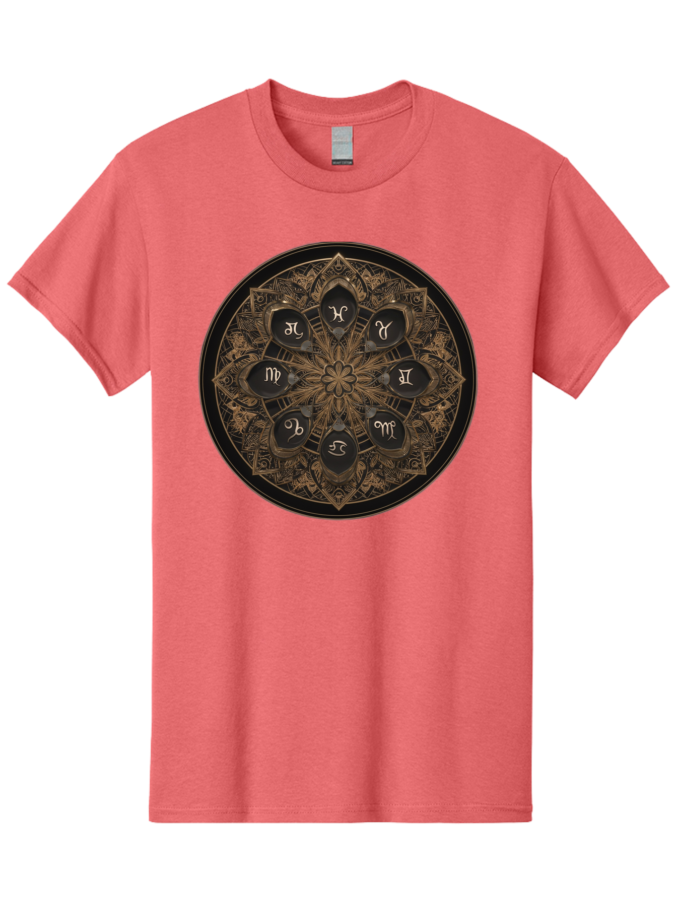 Zodiac-Signs-Mandala Men'S Graphic Tee, 100% Cotton, Comfortable Casual Summer Wear, Machine Washable, Zodiac Signs, Astrology Symbols, Mandala Art, Mystical Design, Spiritual Themes, Esoteric Patterns, Intricate Details, Bae341 11