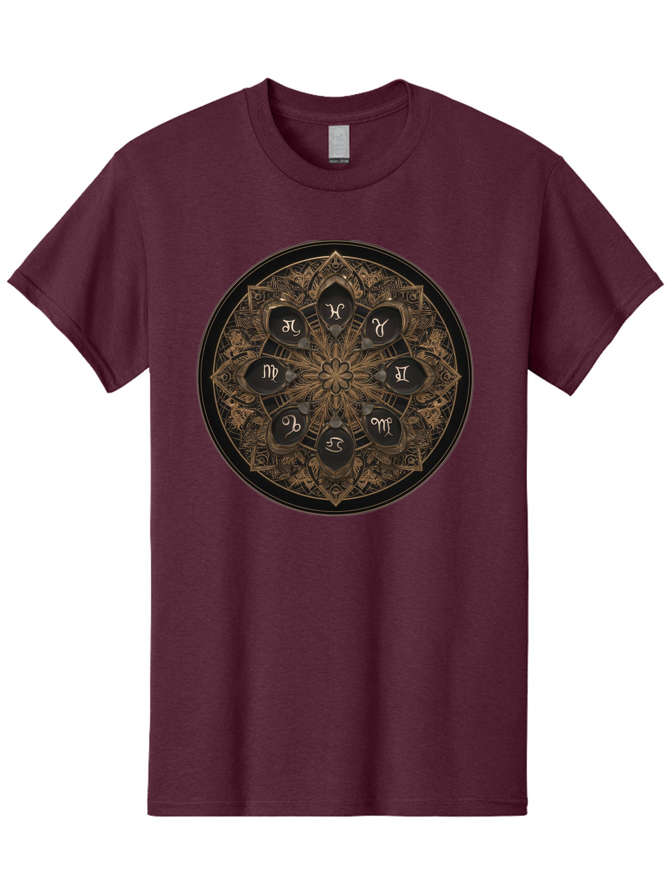 Zodiac-Signs-Mandala Men'S Graphic Tee, 100% Cotton, Comfortable Casual Summer Wear, Machine Washable, Zodiac Signs, Astrology Symbols, Mandala Art, Mystical Design, Spiritual Themes, Esoteric Patterns, Intricate Details, Bae341 10