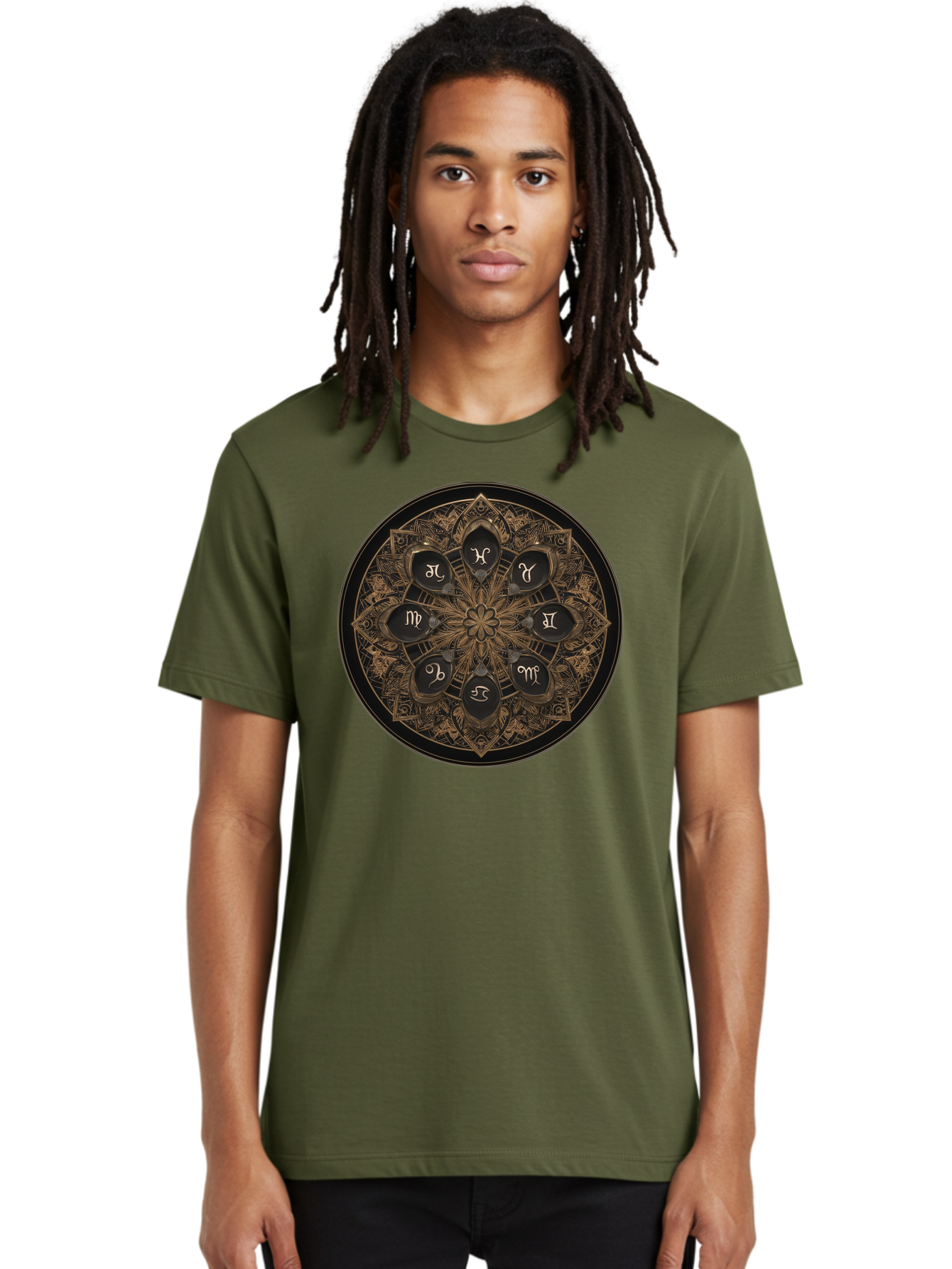 Zodiac-Signs-Mandala Men'S Graphic Tee, 100% Cotton, Comfortable Casual Summer Wear, Machine Washable, Zodiac Signs, Astrology Symbols, Mandala Art, Mystical Design, Spiritual Themes, Esoteric Patterns, Intricate Details, Bae341 22