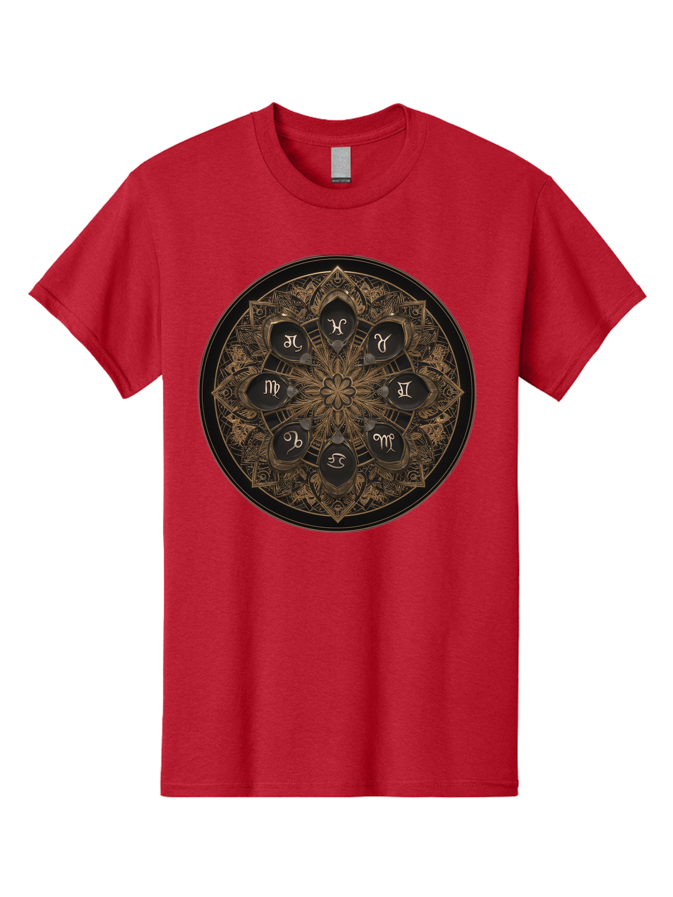 Zodiac-Signs-Mandala Men'S Graphic Tee, 100% Cotton, Comfortable Casual Summer Wear, Machine Washable, Zodiac Signs, Astrology Symbols, Mandala Art, Mystical Design, Spiritual Themes, Esoteric Patterns, Intricate Details, Bae341 13