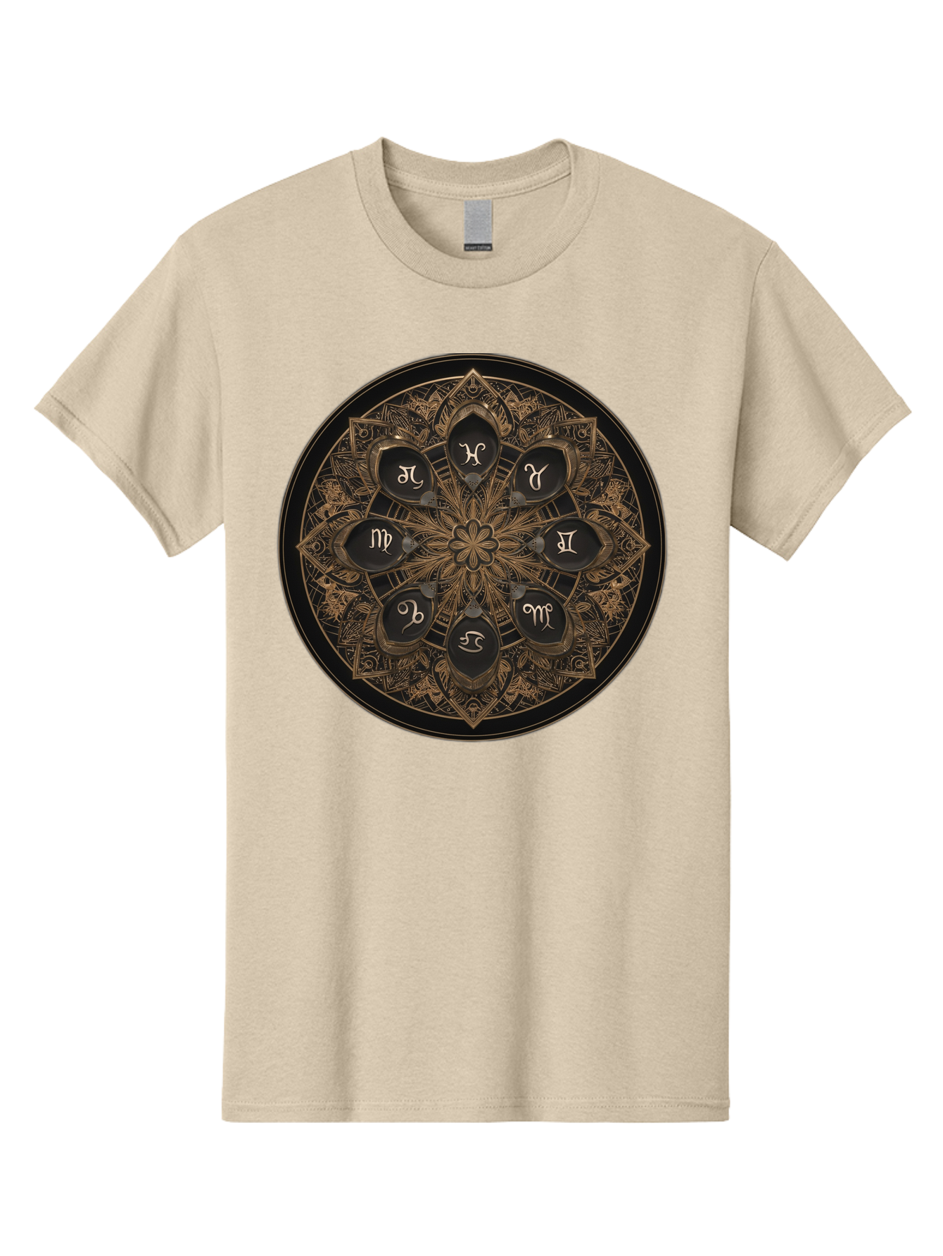 Zodiac-Signs-Mandala Men'S Graphic Tee, 100% Cotton, Comfortable Casual Summer Wear, Machine Washable, Zodiac Signs, Astrology Symbols, Mandala Art, Mystical Design, Spiritual Themes, Esoteric Patterns, Intricate Details, Bae341 12