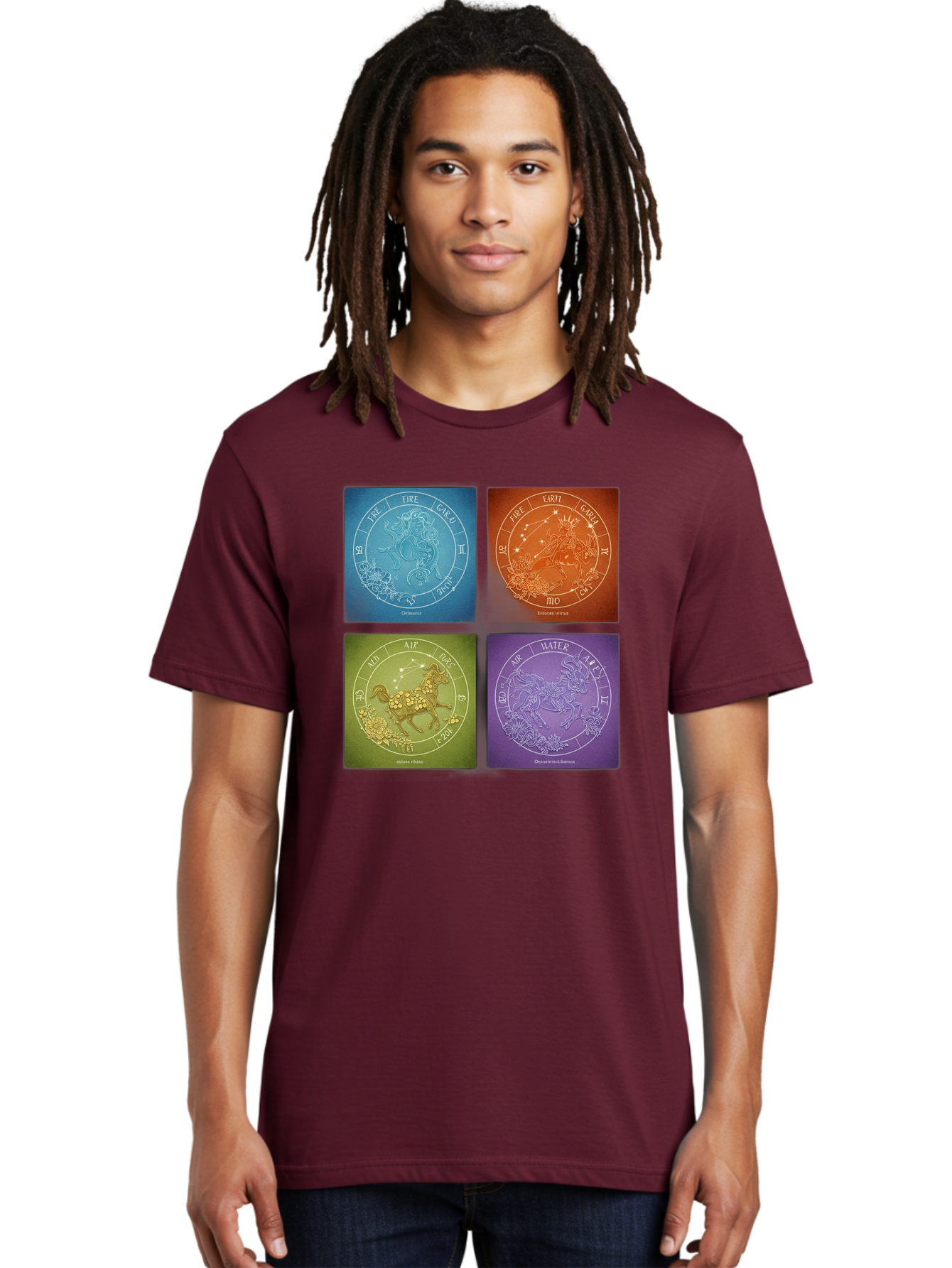 Zodiac-Signs Men'S Graphic Tee, 100% Cotton, Comfortable Casual Summer Wear, Machine Washable, Zodiac Signs, Astrological Elements, Fire, Earth, Air, Water, Horoscope Symbols, Celestial Bodies, Astrology Charts, Mystical Art Bae342 24