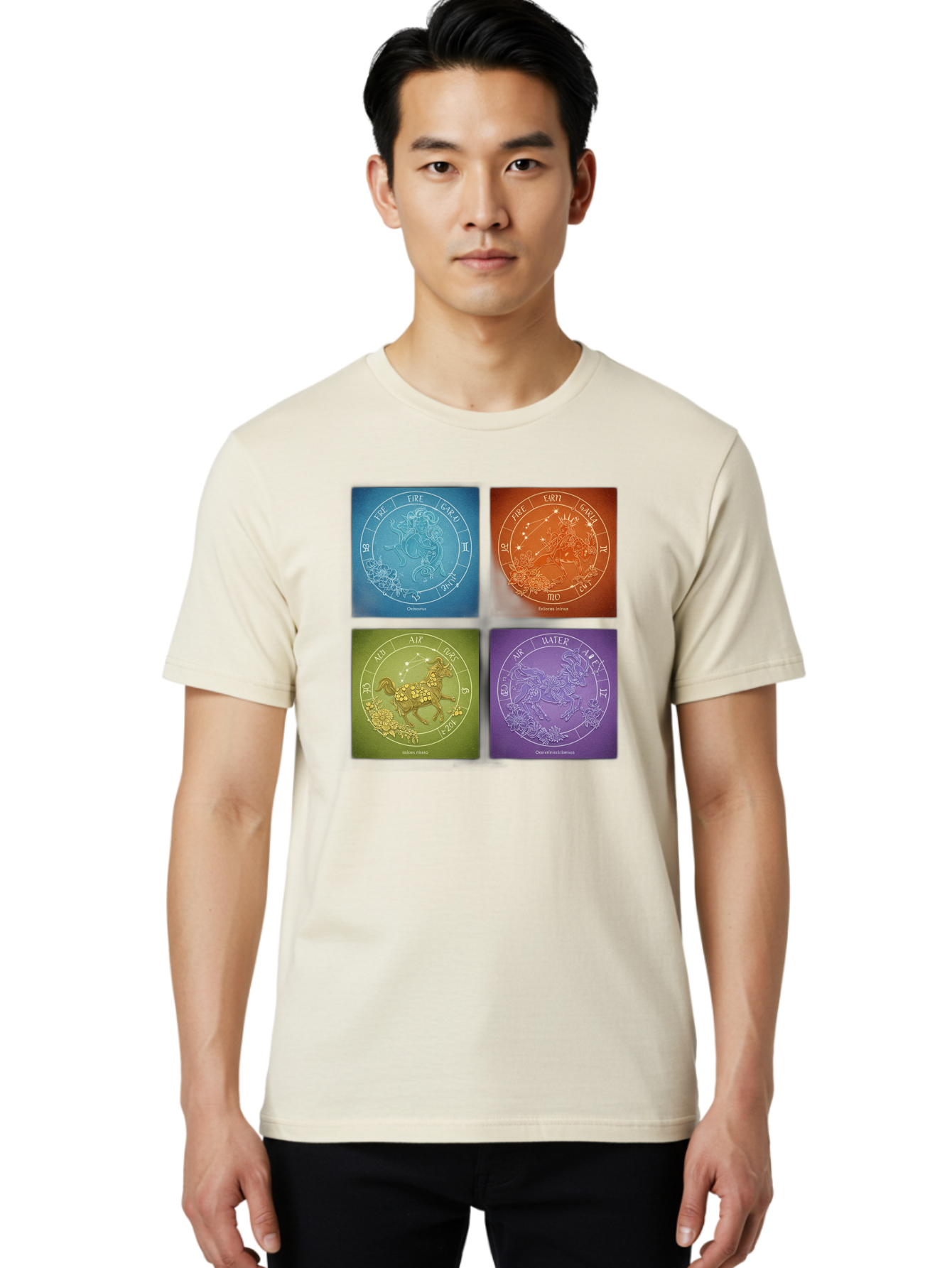 Zodiac-Signs Men'S Graphic Tee, 100% Cotton, Comfortable Casual Summer Wear, Machine Washable, Zodiac Signs, Astrological Elements, Fire, Earth, Air, Water, Horoscope Symbols, Celestial Bodies, Astrology Charts, Mystical Art Bae342 27