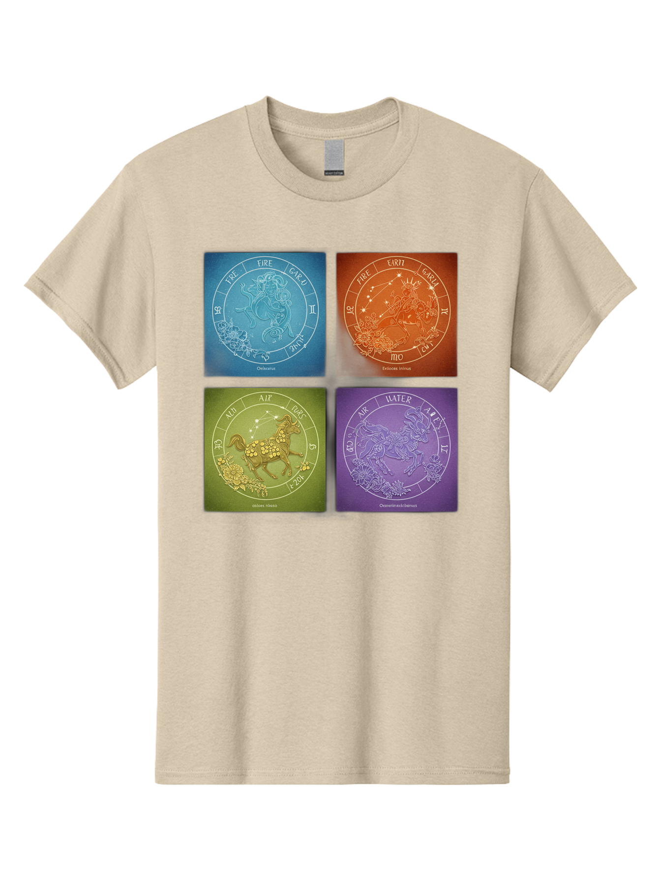 Zodiac-Signs Men'S Graphic Tee, 100% Cotton, Comfortable Casual Summer Wear, Machine Washable, Zodiac Signs, Astrological Elements, Fire, Earth, Air, Water, Horoscope Symbols, Celestial Bodies, Astrology Charts, Mystical Art Bae342 8