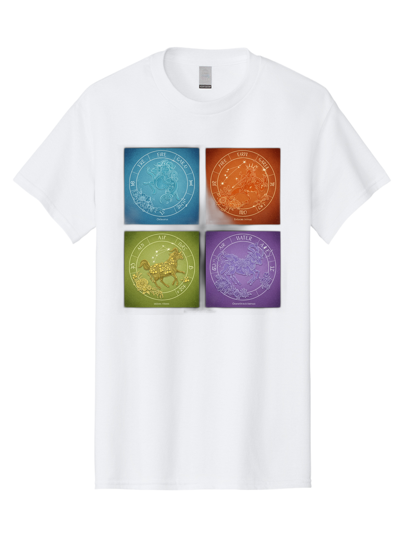 Zodiac-Signs Men'S Graphic Tee, 100% Cotton, Comfortable Casual Summer Wear, Machine Washable, Zodiac Signs, Astrological Elements, Fire, Earth, Air, Water, Horoscope Symbols, Celestial Bodies, Astrology Charts, Mystical Art Bae342 2